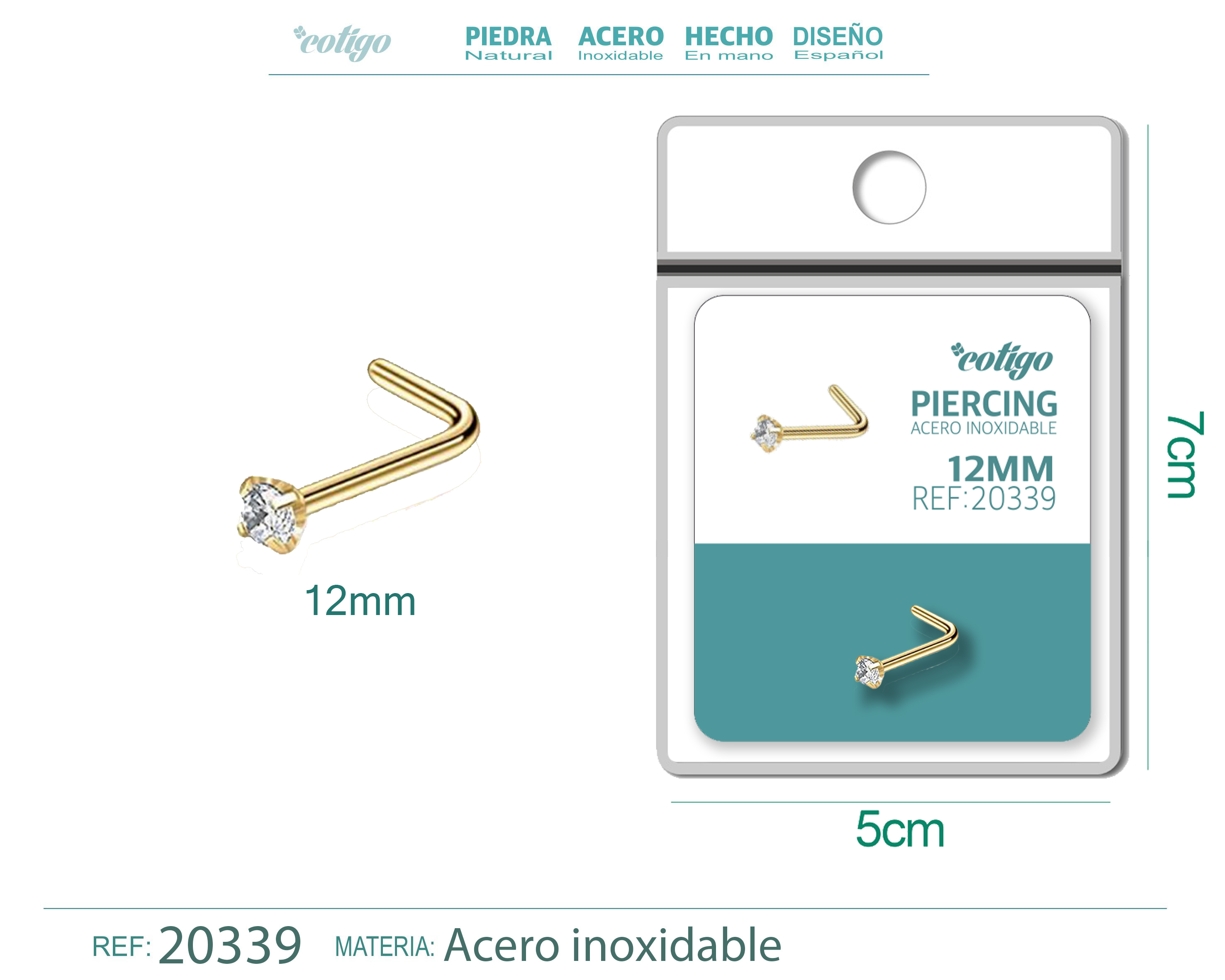 Pirercing Acero Antialergico color Dorado