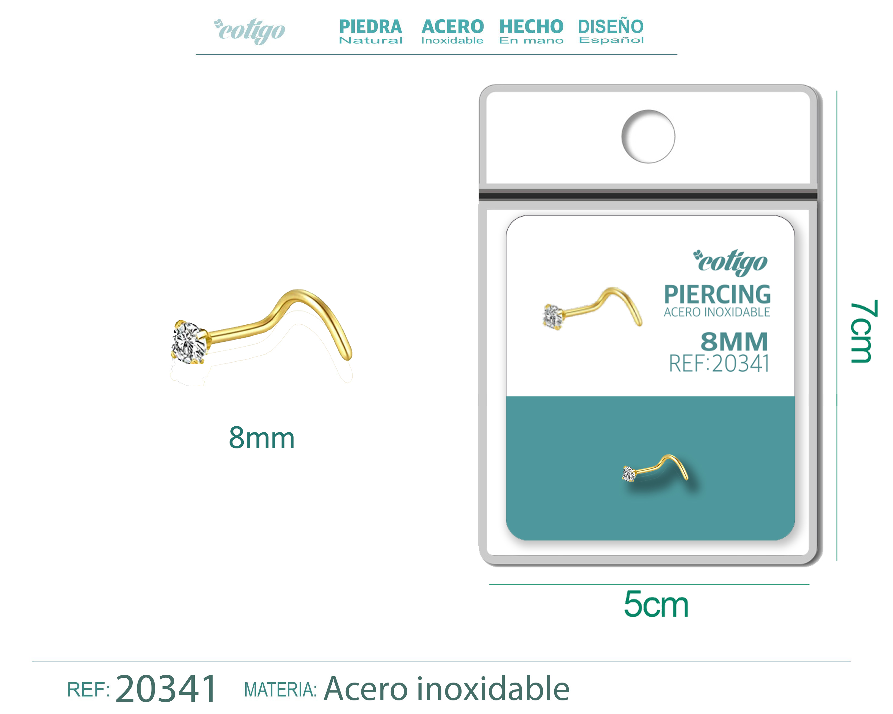 Pirercing Acero Antialergico color Dorado