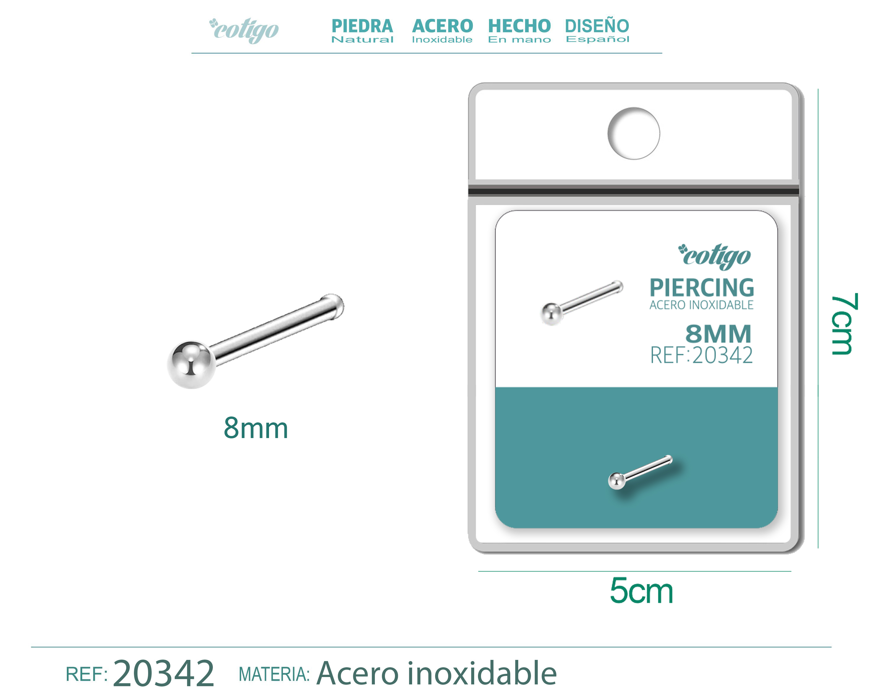 Pirercing Acero Antialergico color Plateado