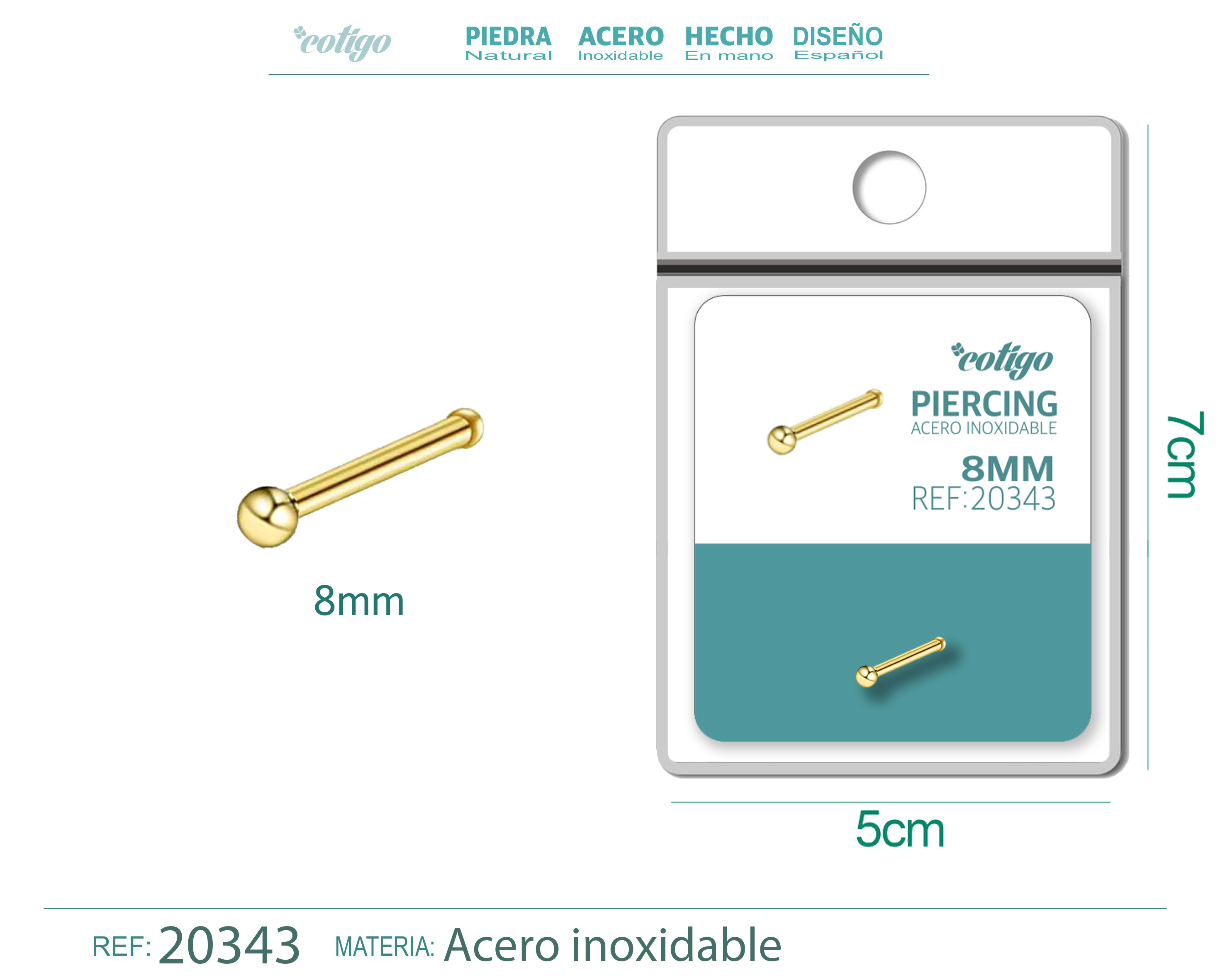Pirercing Acero Antialergico color Dorado