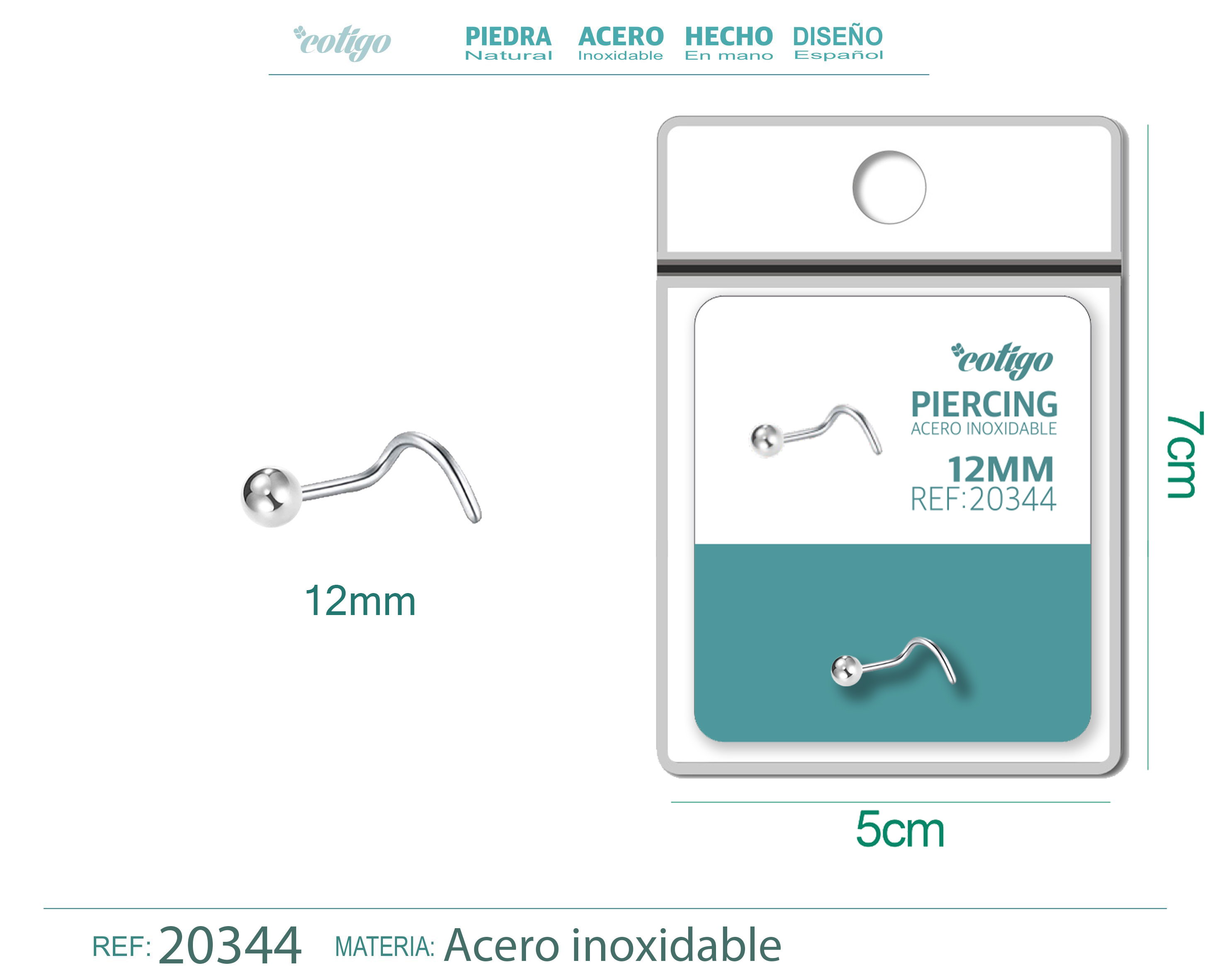 Pirercing Acero Antialergico color Plateado