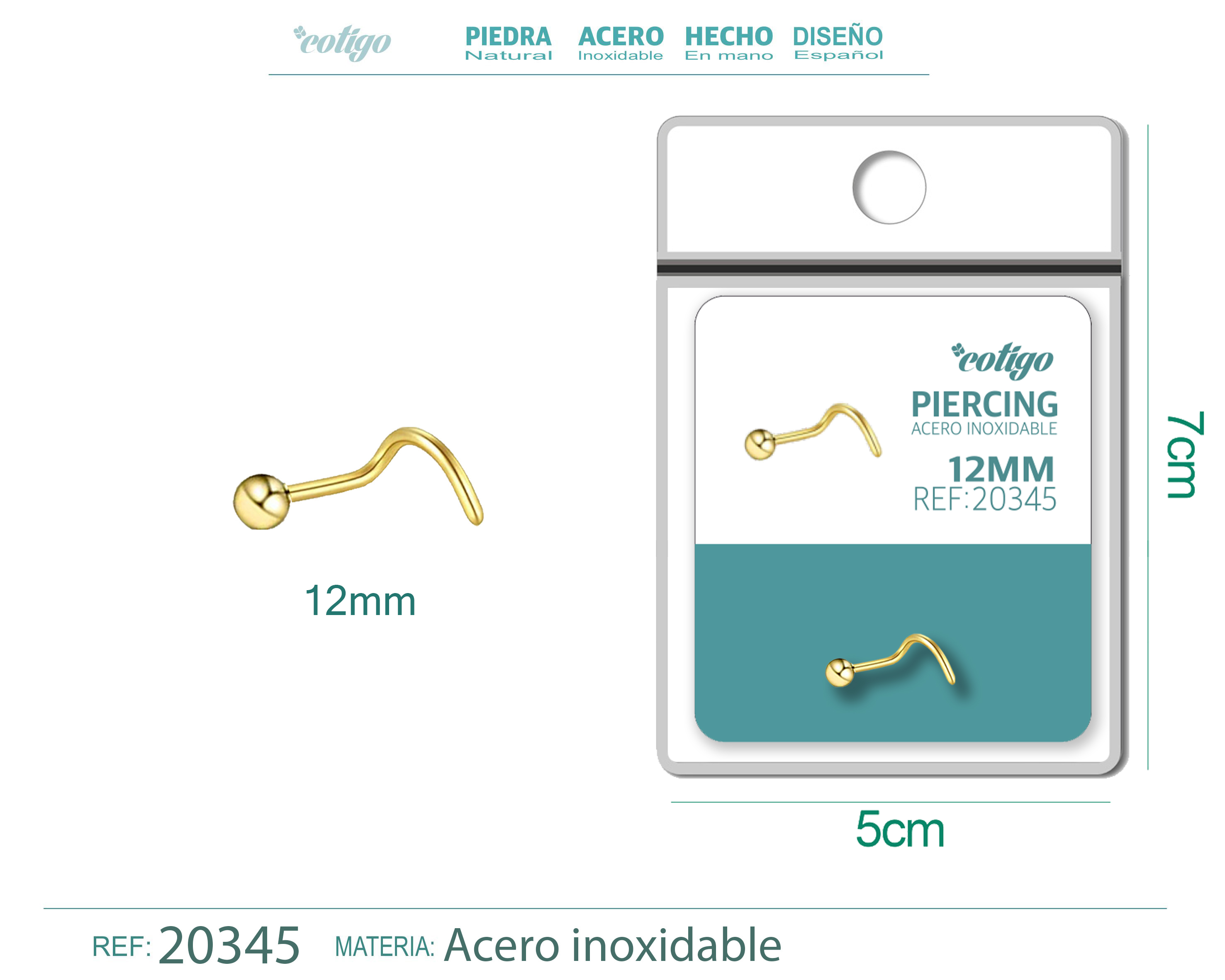 Pirercing Acero Antialergico color Dorado