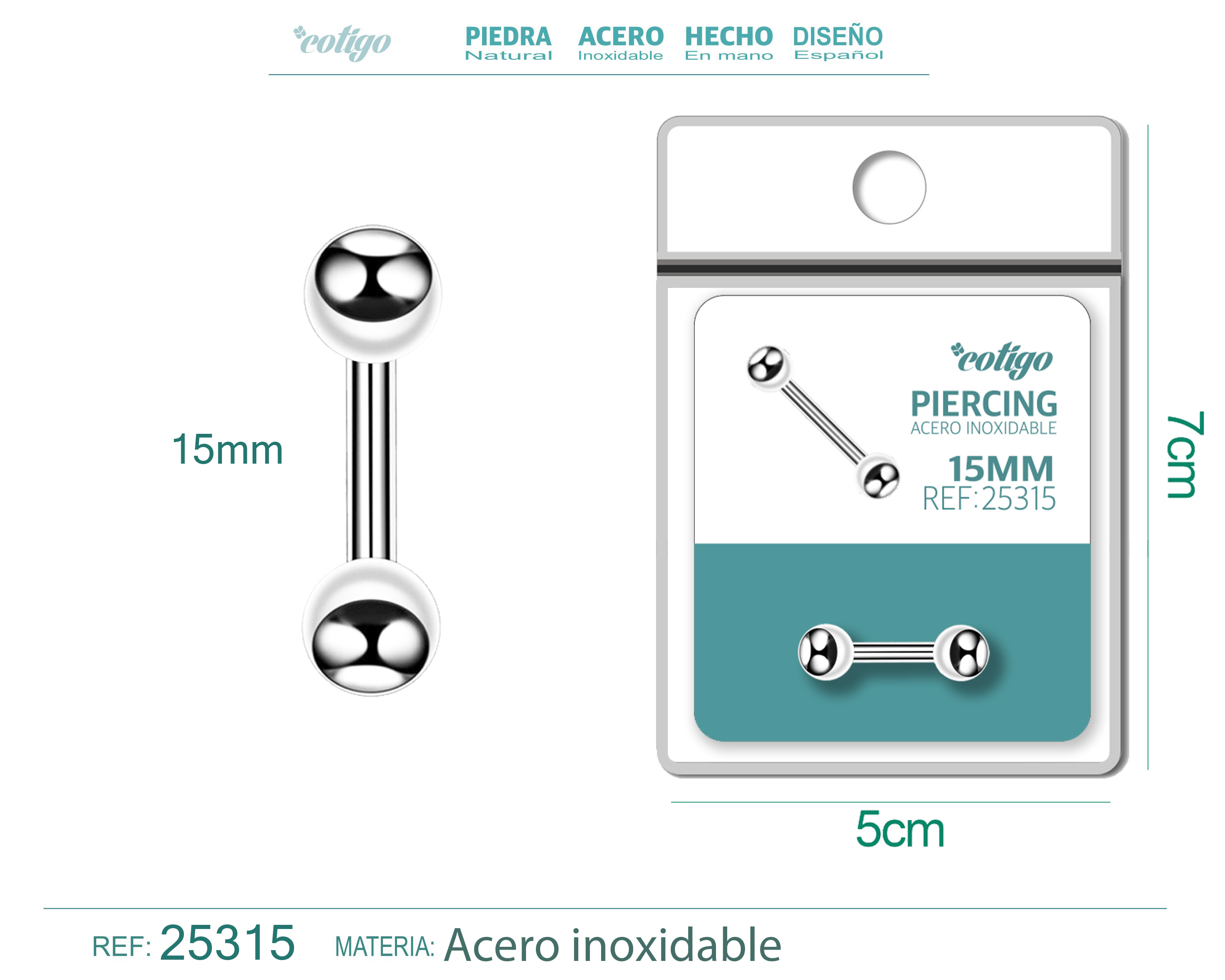 Pirercing Acero Antialergico color Plateado