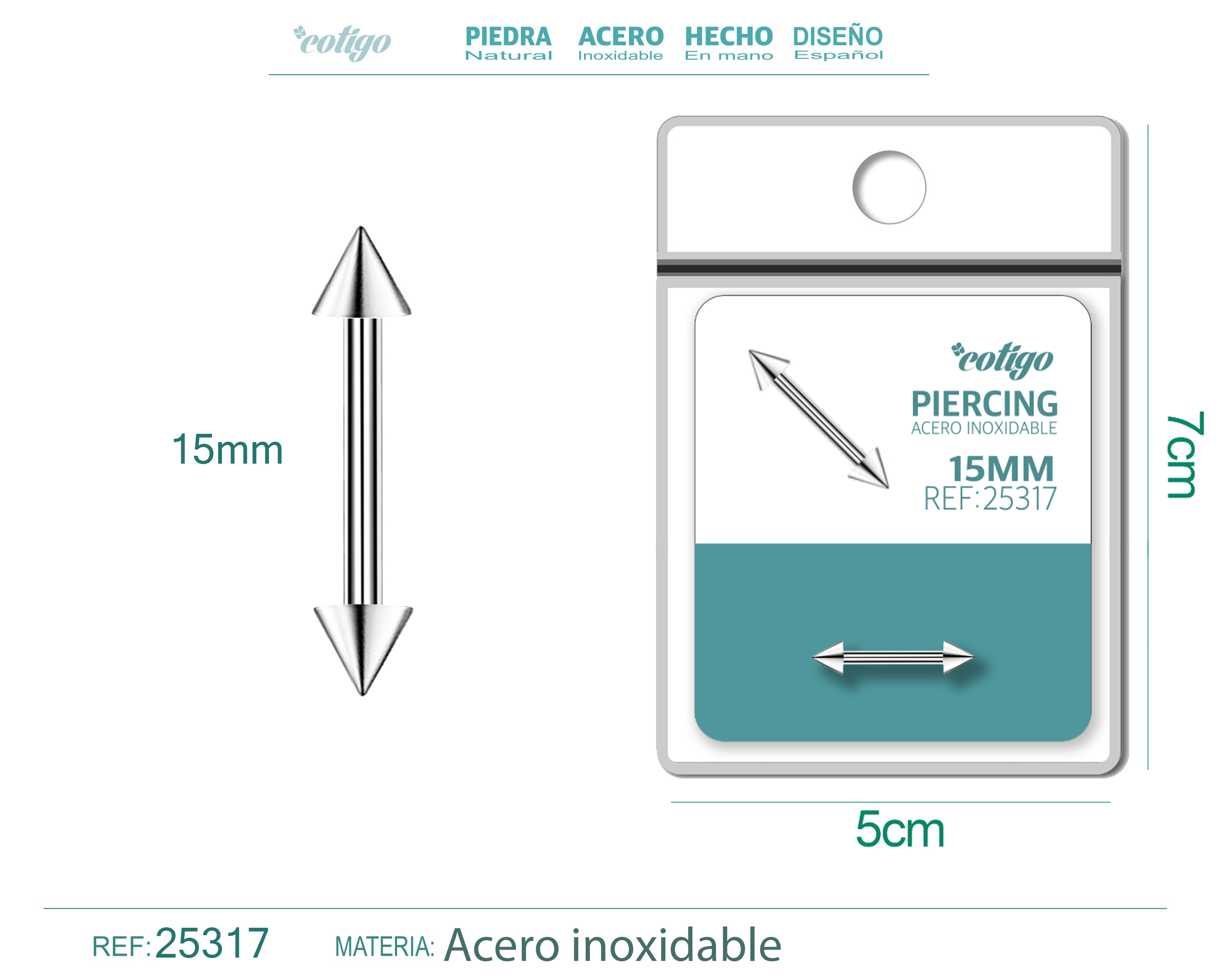 Pirercing Acero Antialergico color Plateado