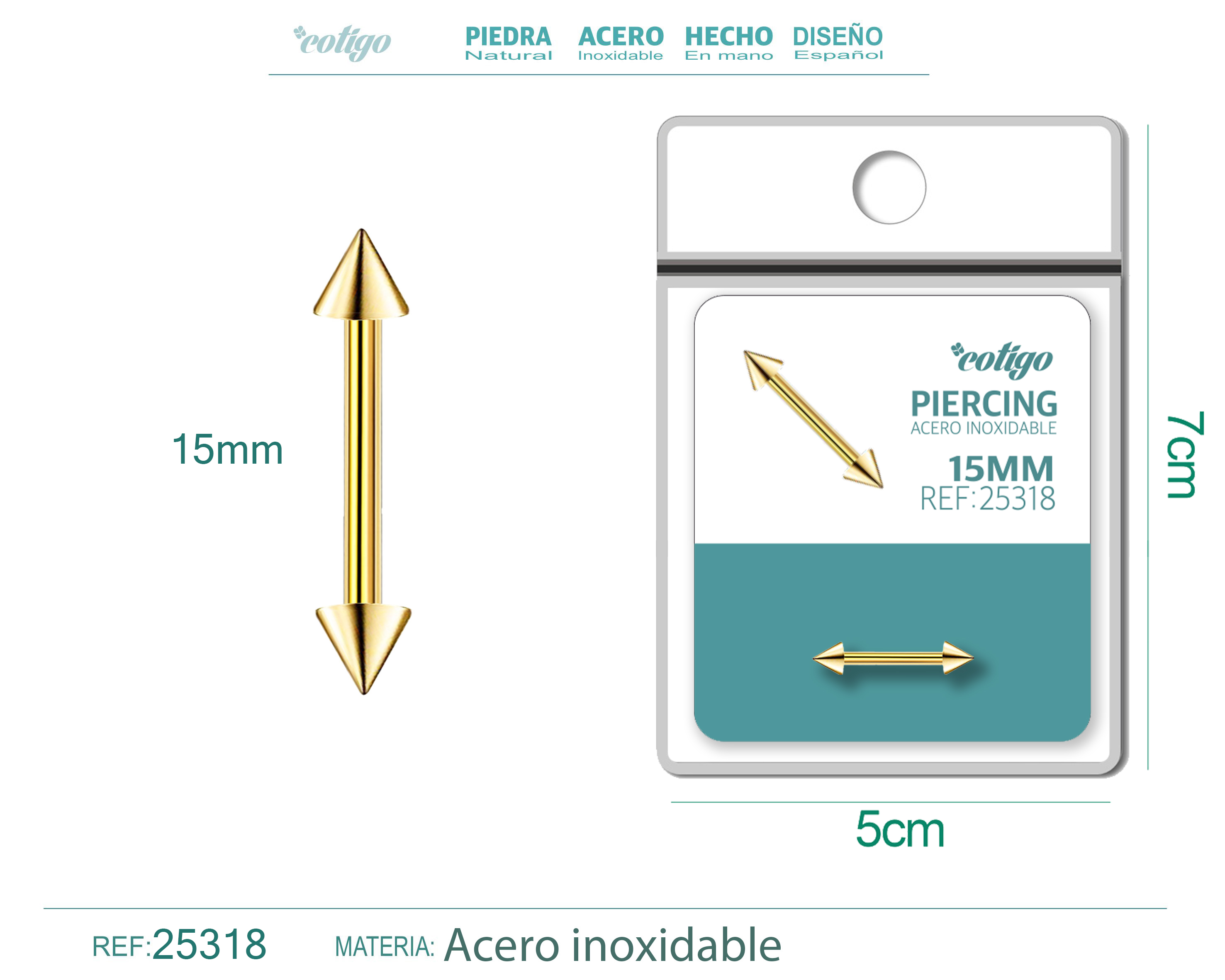 Pirercing Acero Antialergico color Dorado