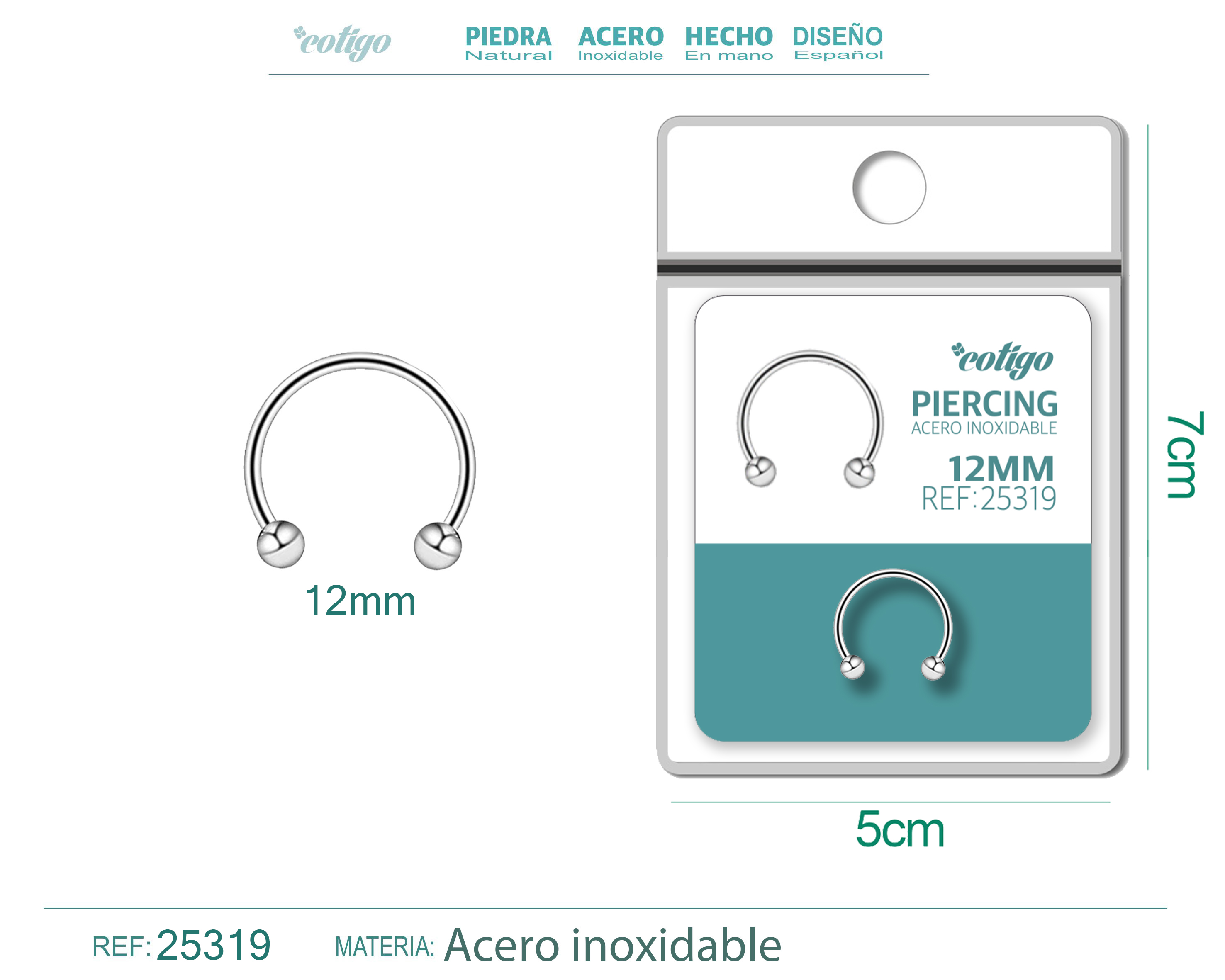 Pirercing Acero Antialergico color Plateado
