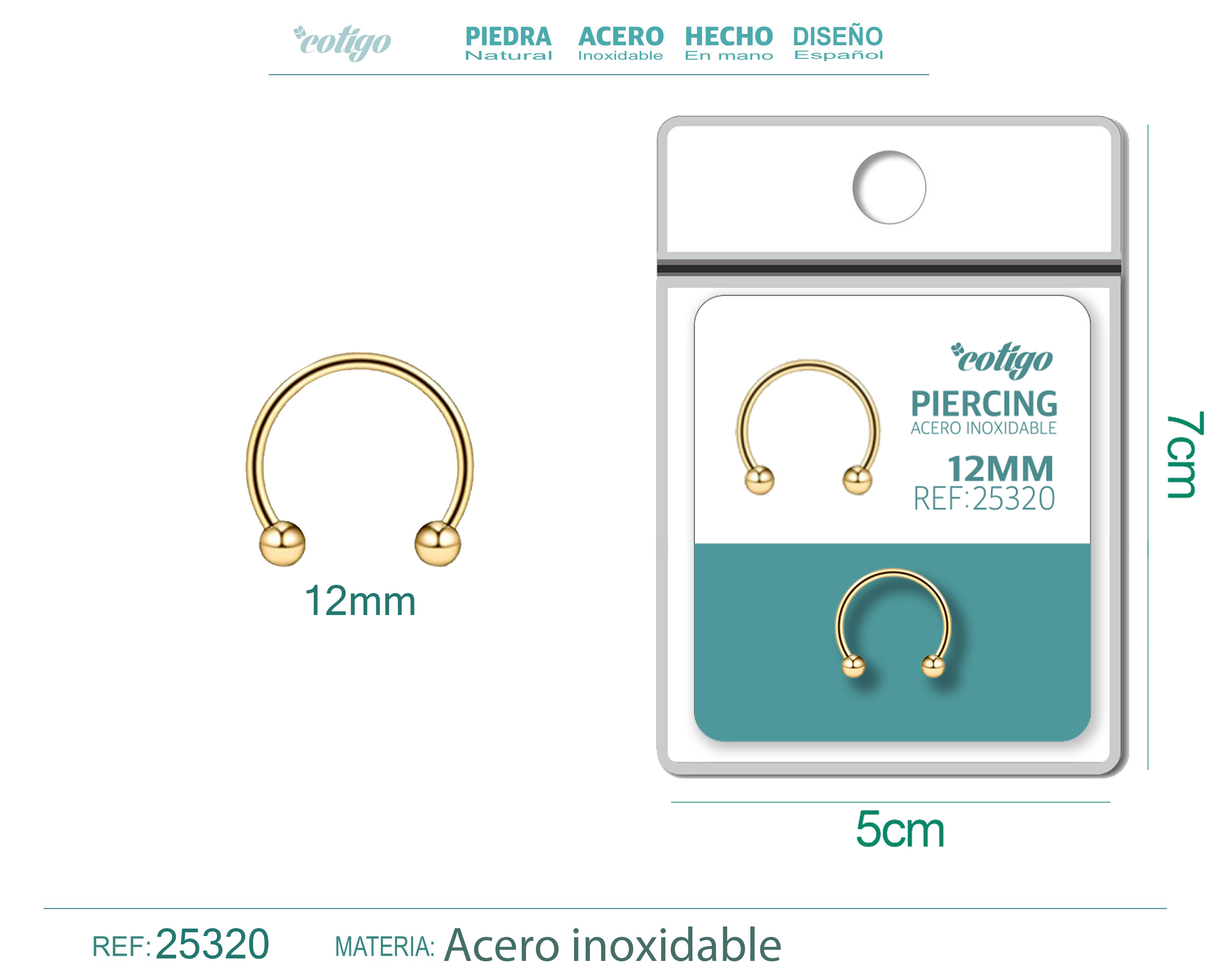 Pirercing Acero Antialergico color Dorado
