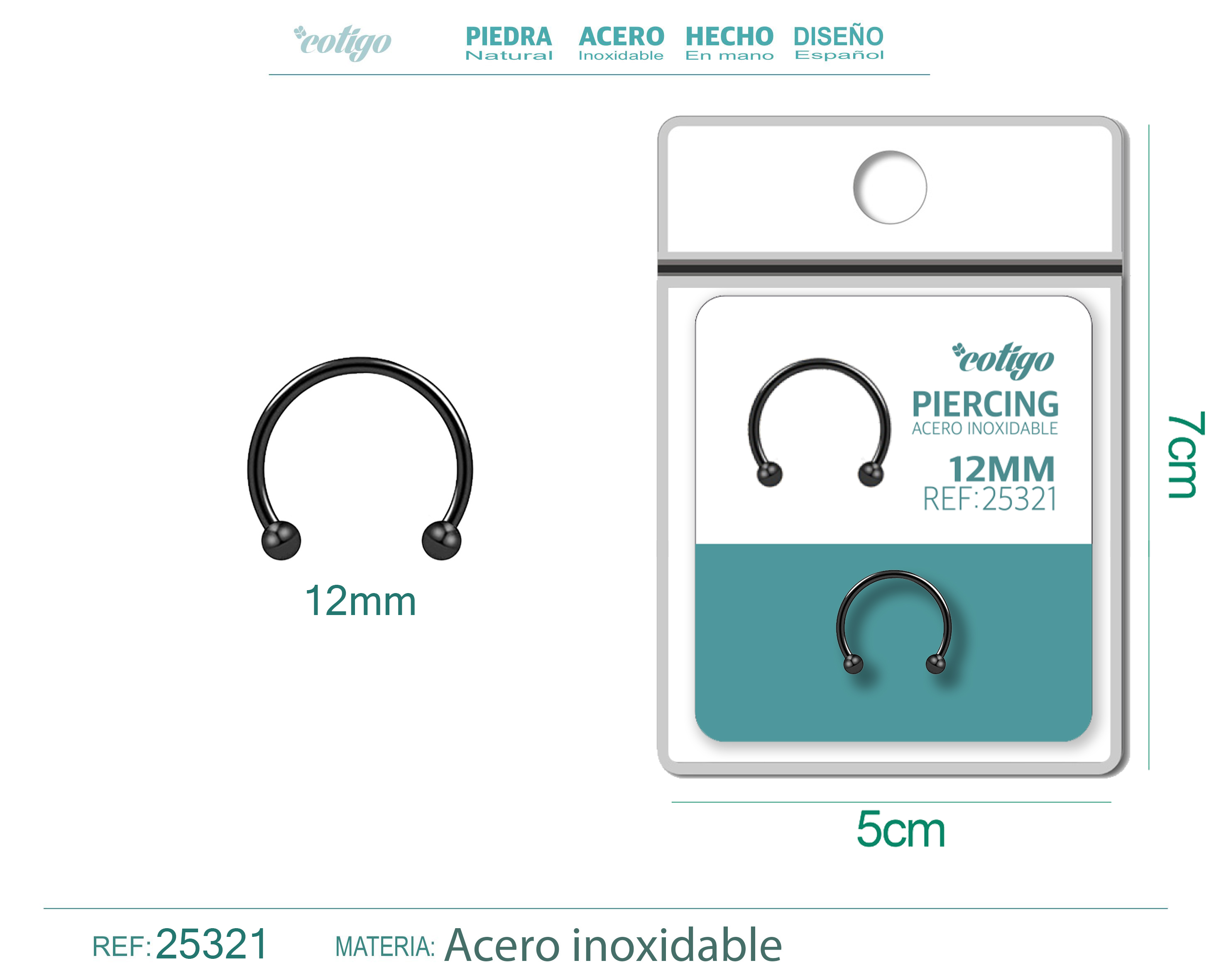 Pirercing Acero Antialergico color Negro