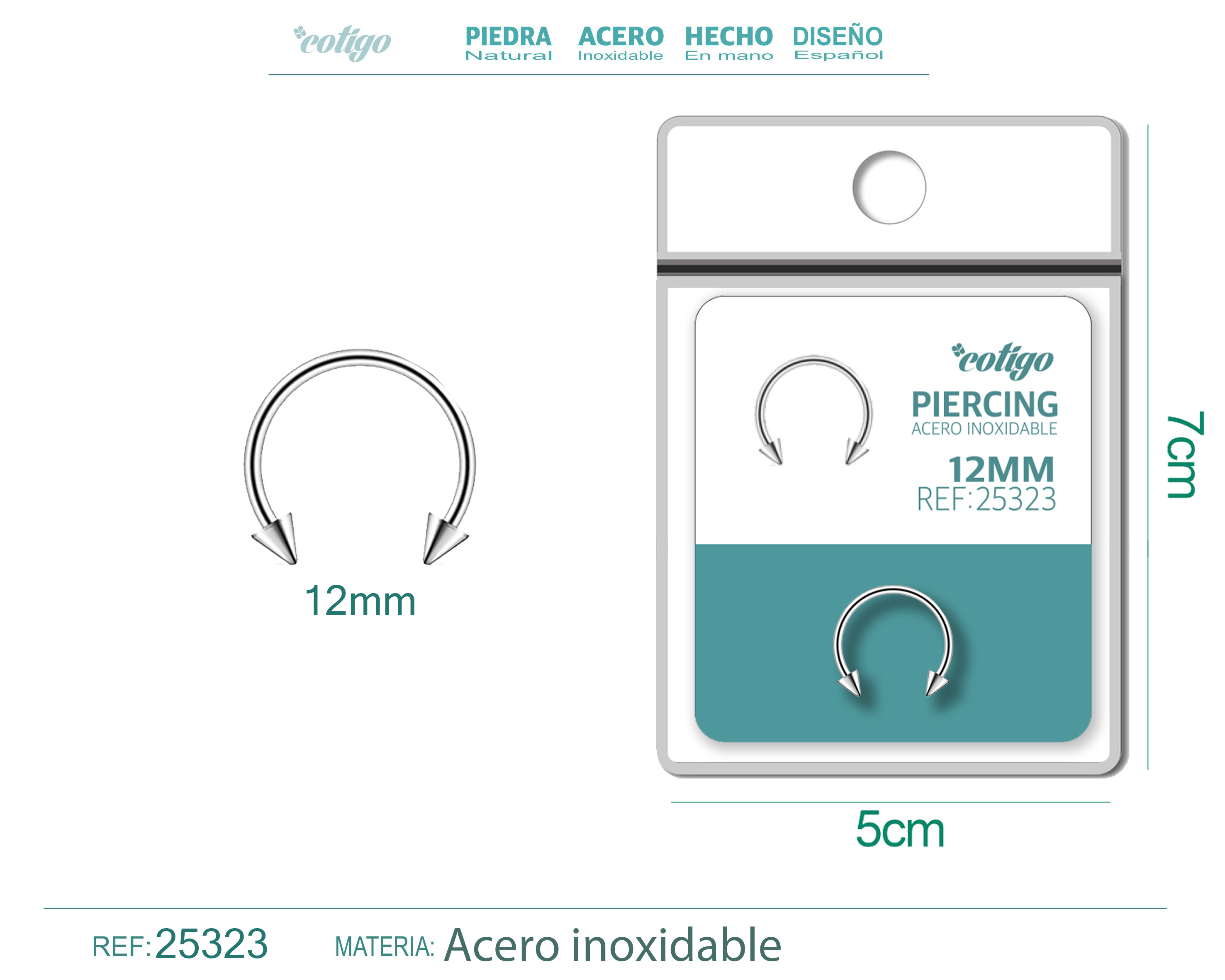 Pirercing Acero Antialergico color Plateado