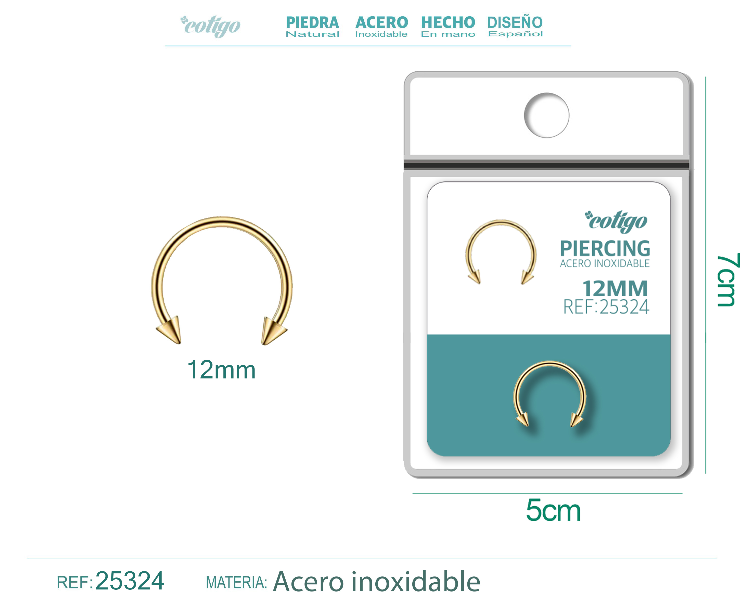 Pirercing Acero Antialergico color Dorado