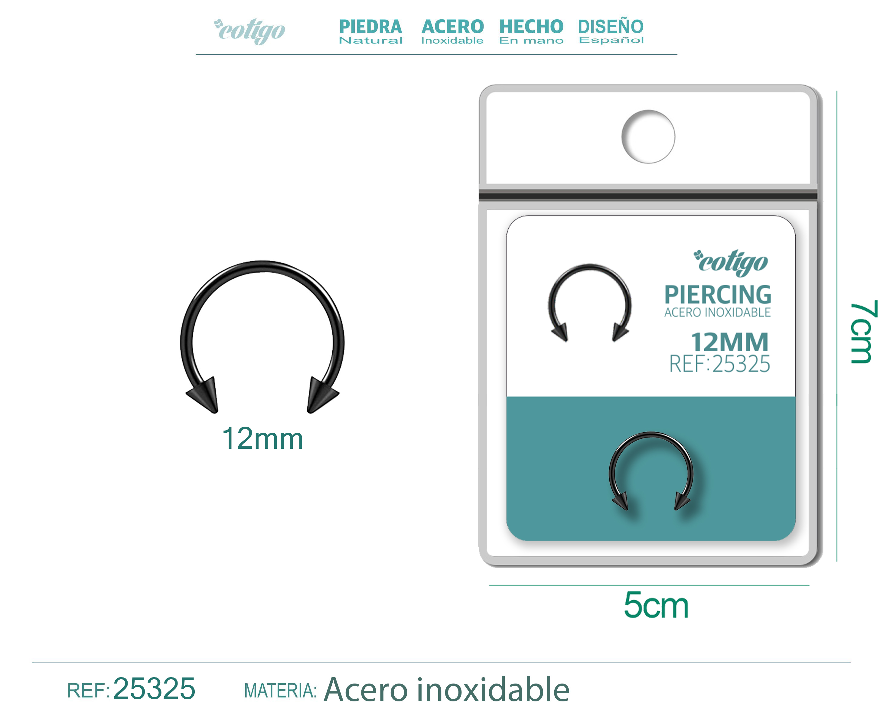 Pirercing Acero Antialergico color Negro