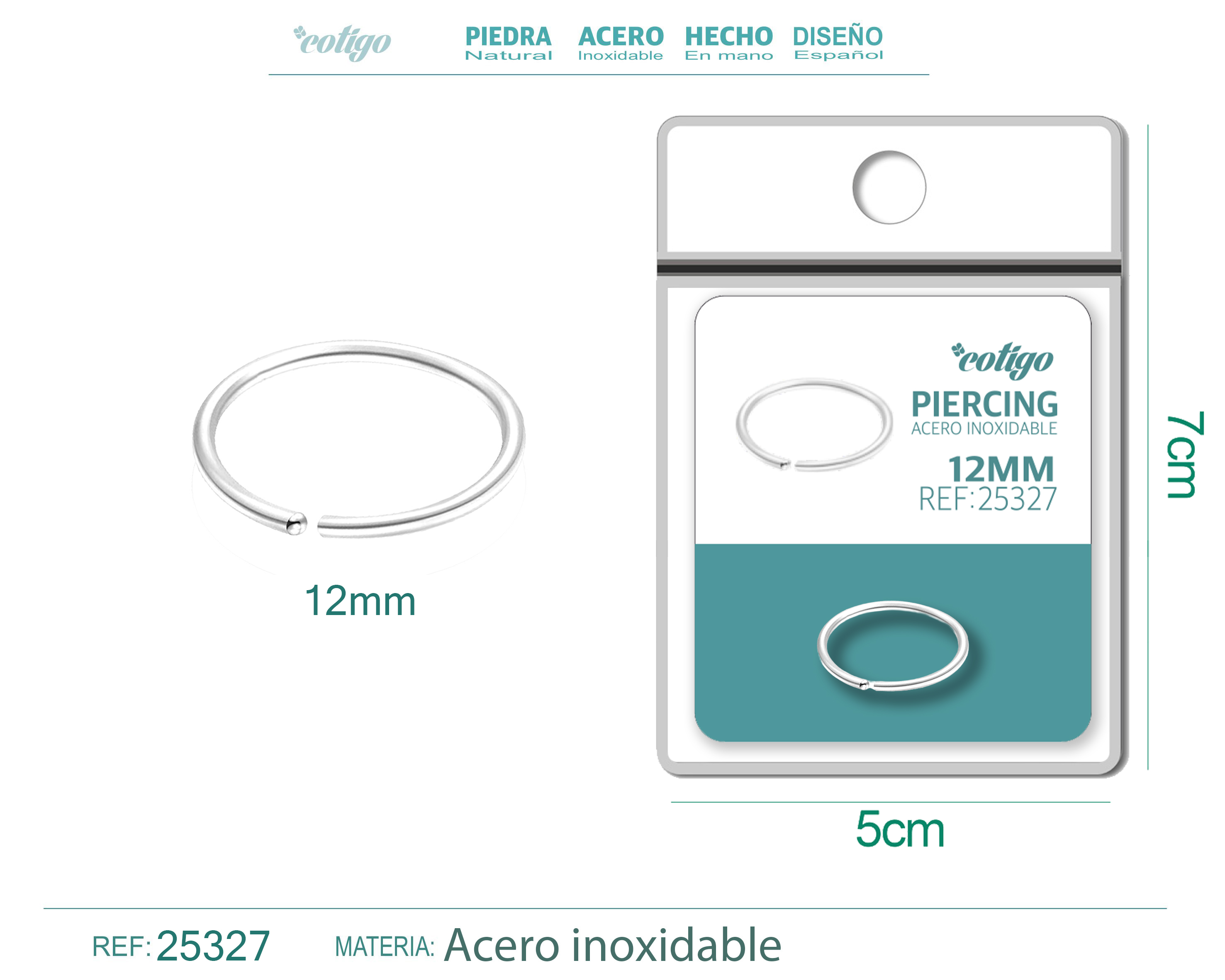 Pirercing Acero Antialergico color Plateado