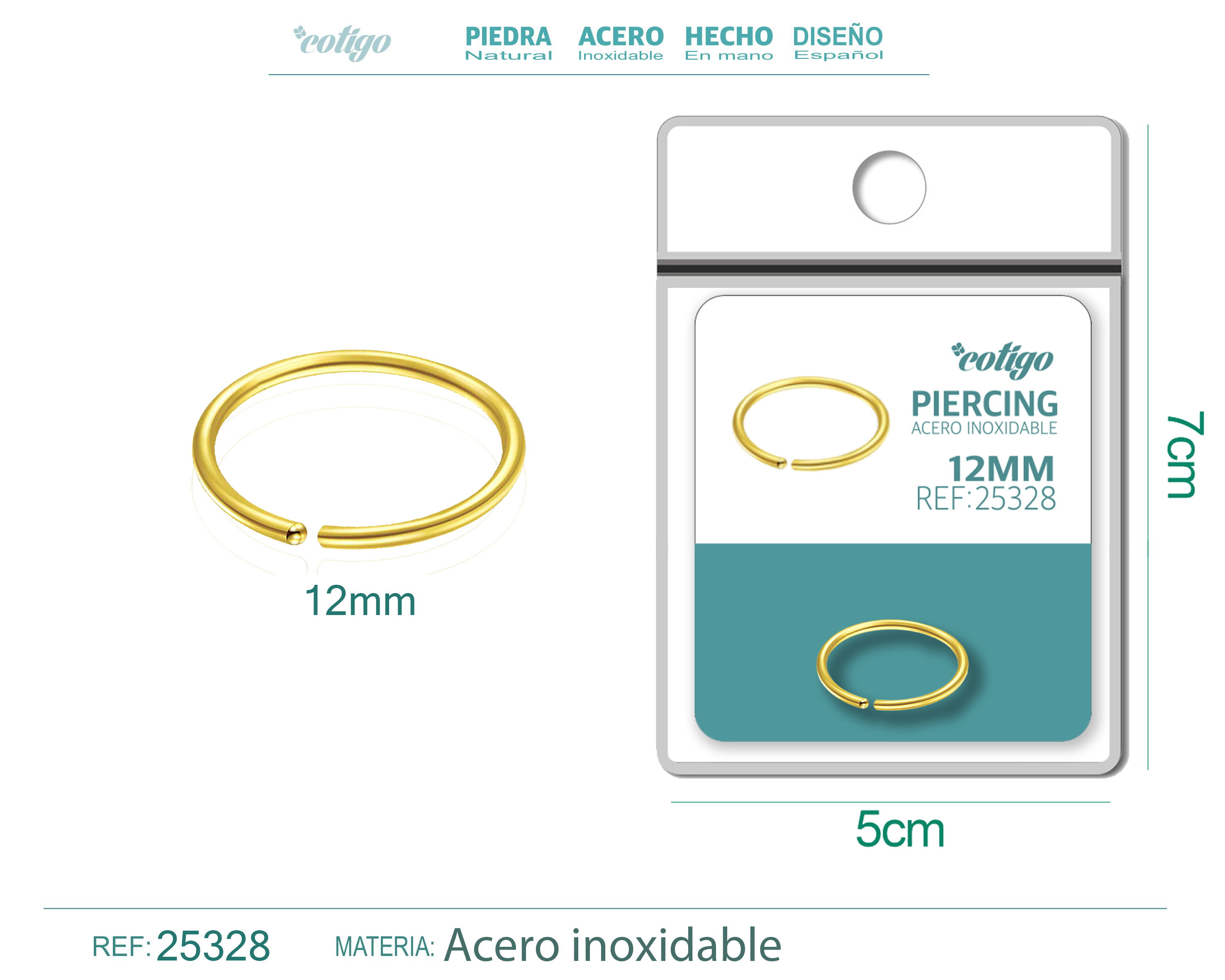 Pirercing Acero Antialergico color Dorado