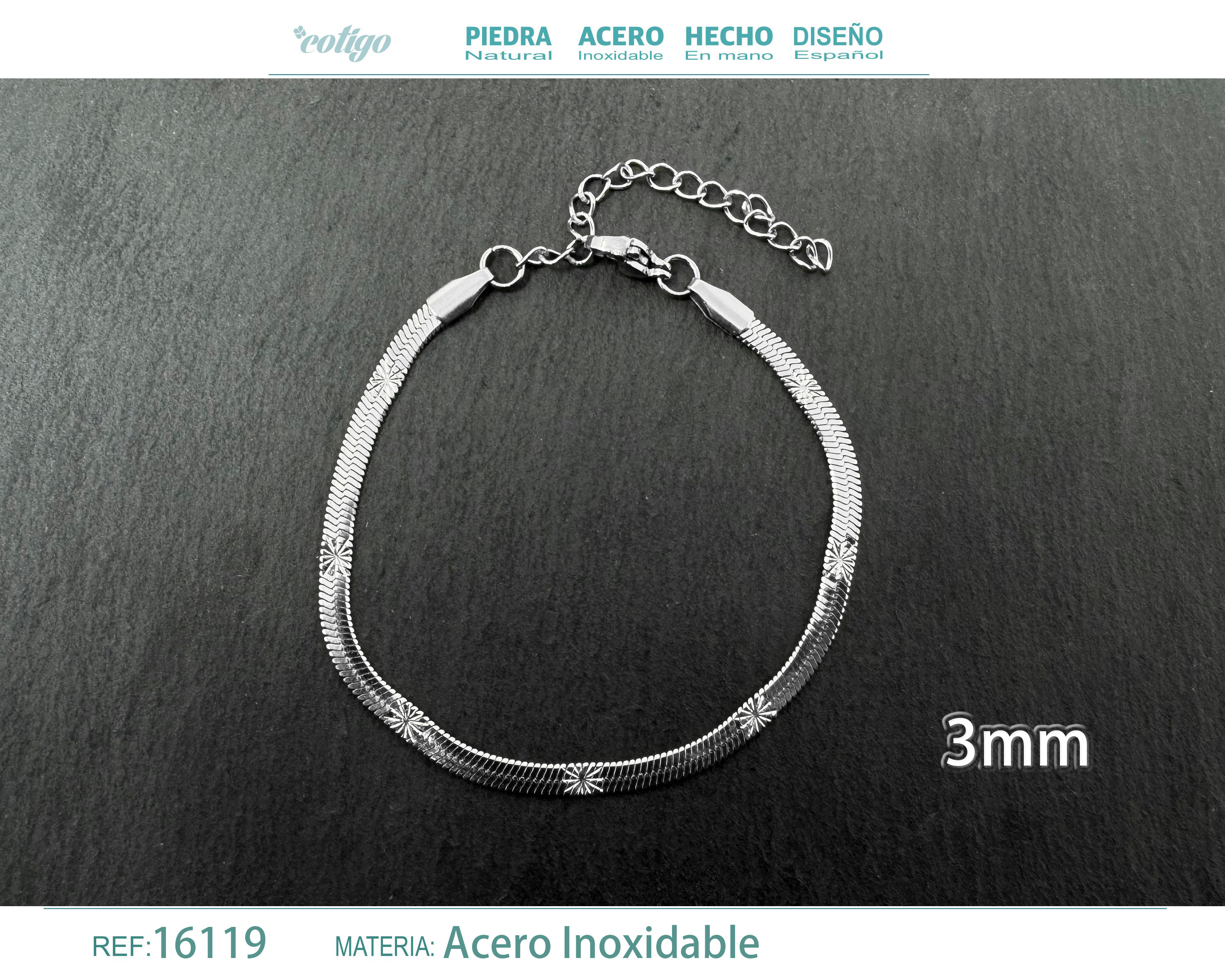Pulsera de Cadena Acero Plateado