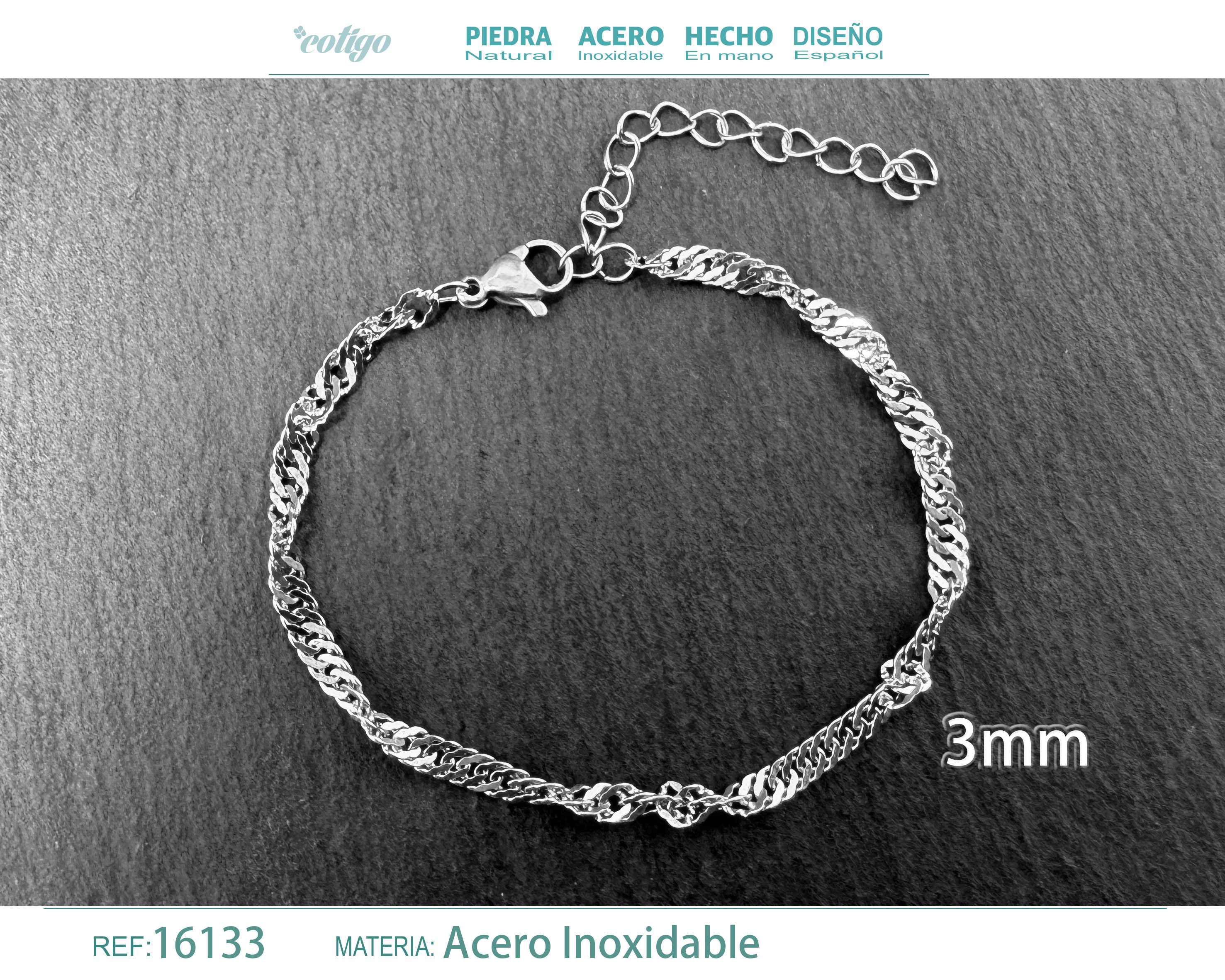 Pulsera de Cadena Acero Plateado