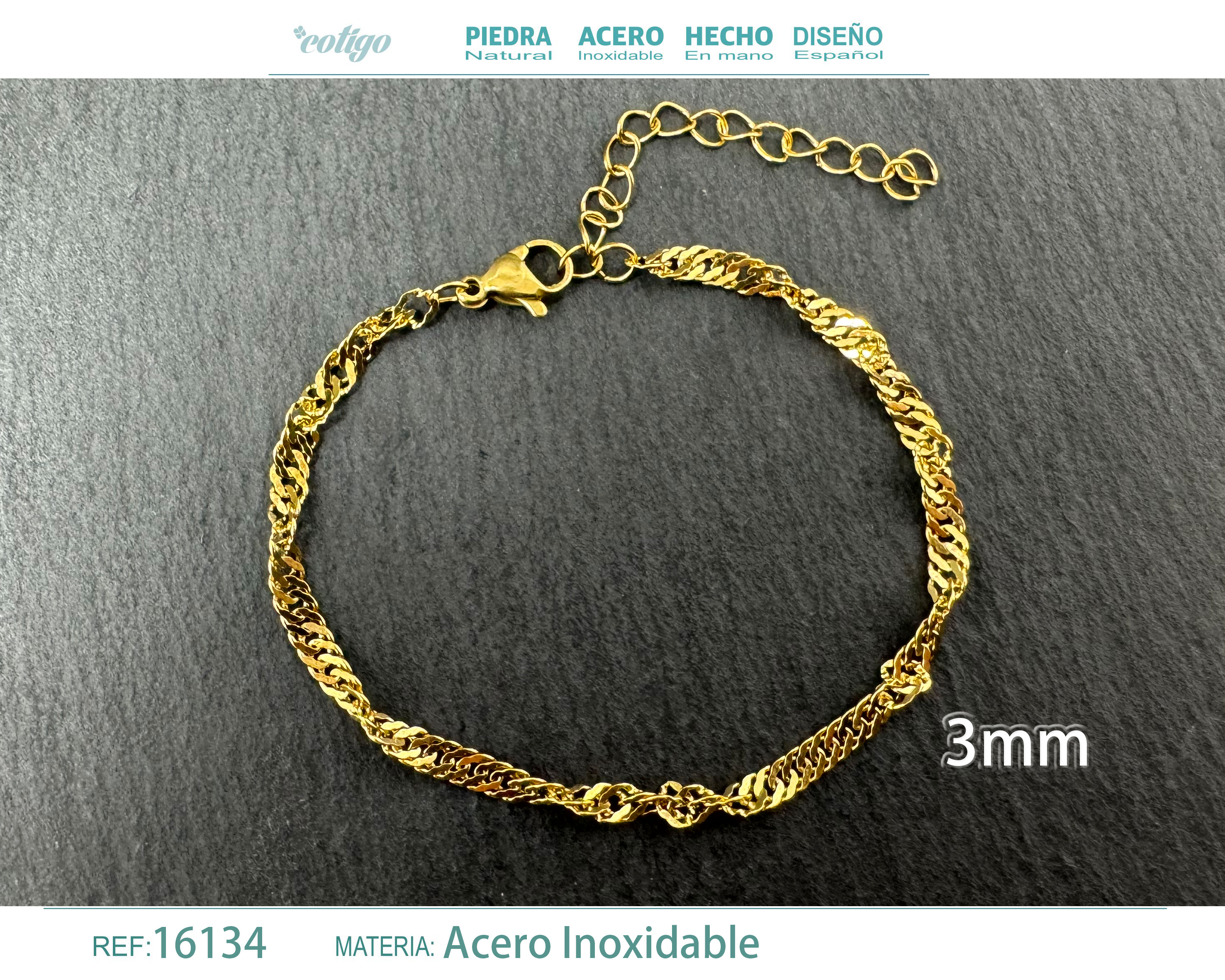 Pulsera de Cadena Acero Dorado