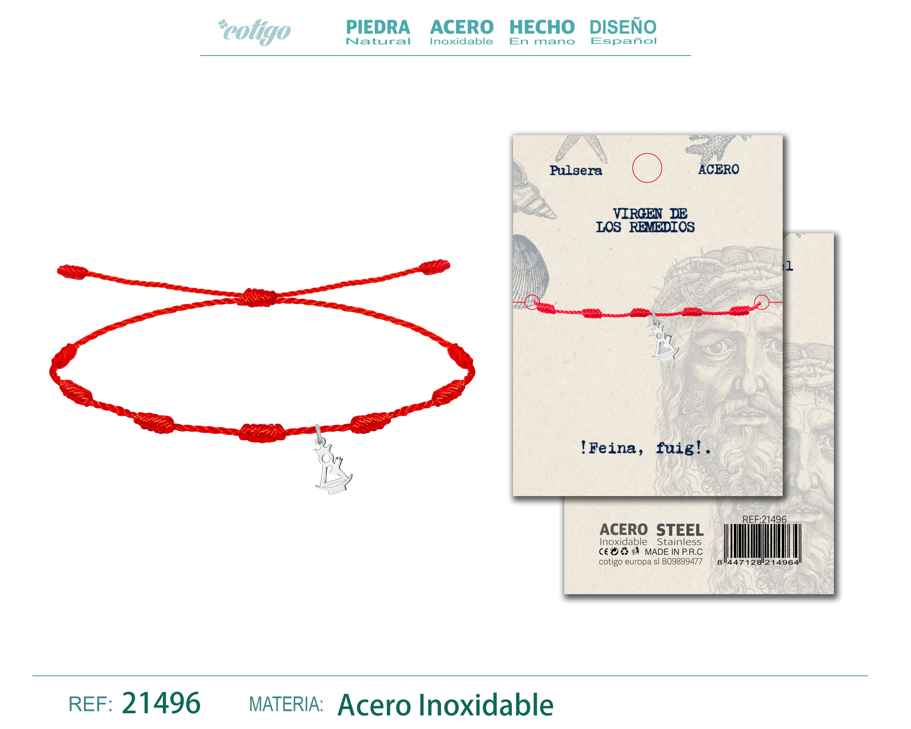 Pulsera 7 nudos con Virgen de los remedios Acero Plateado