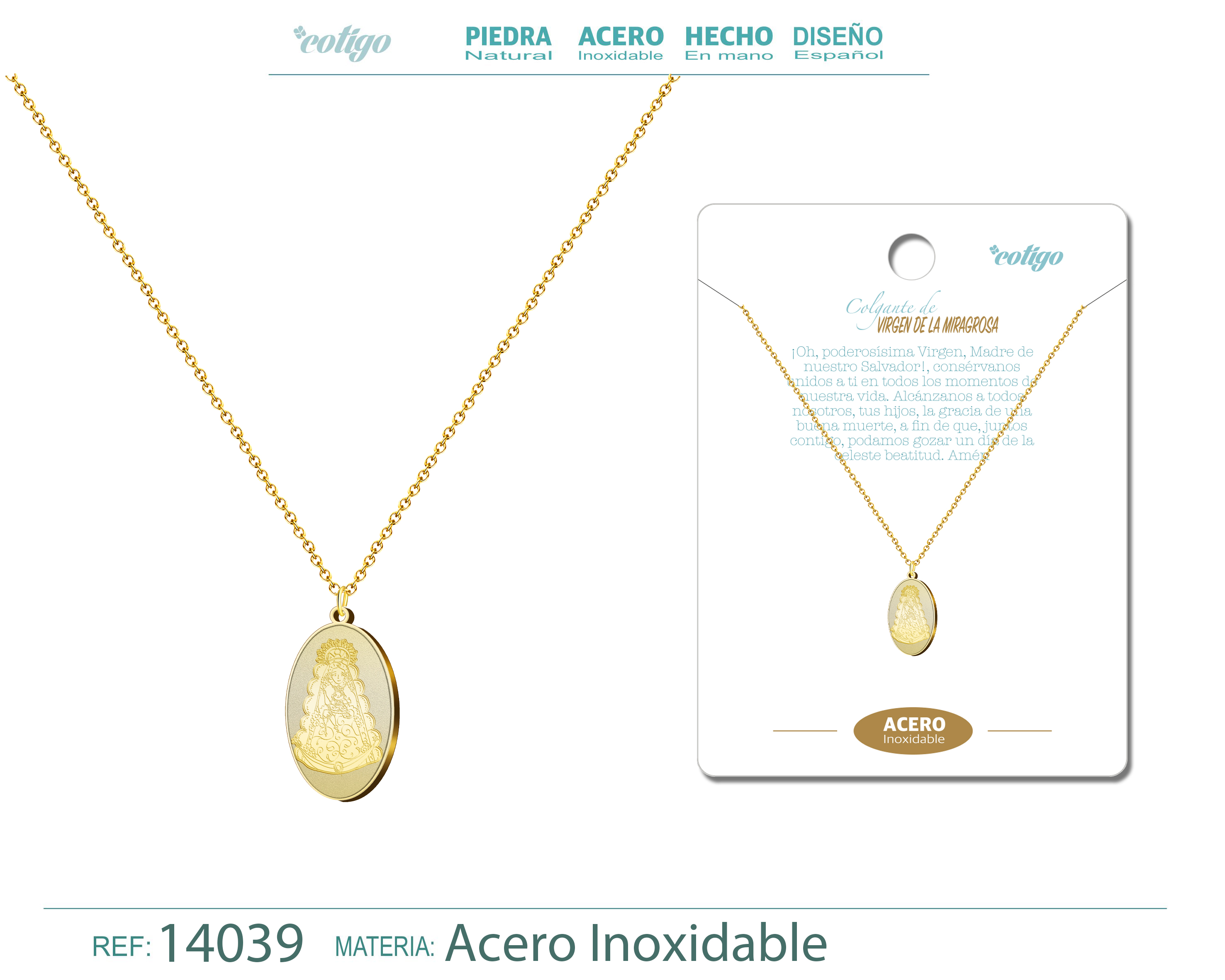 Colgante Acero VIRGEN DEL ROCIO color Dorado