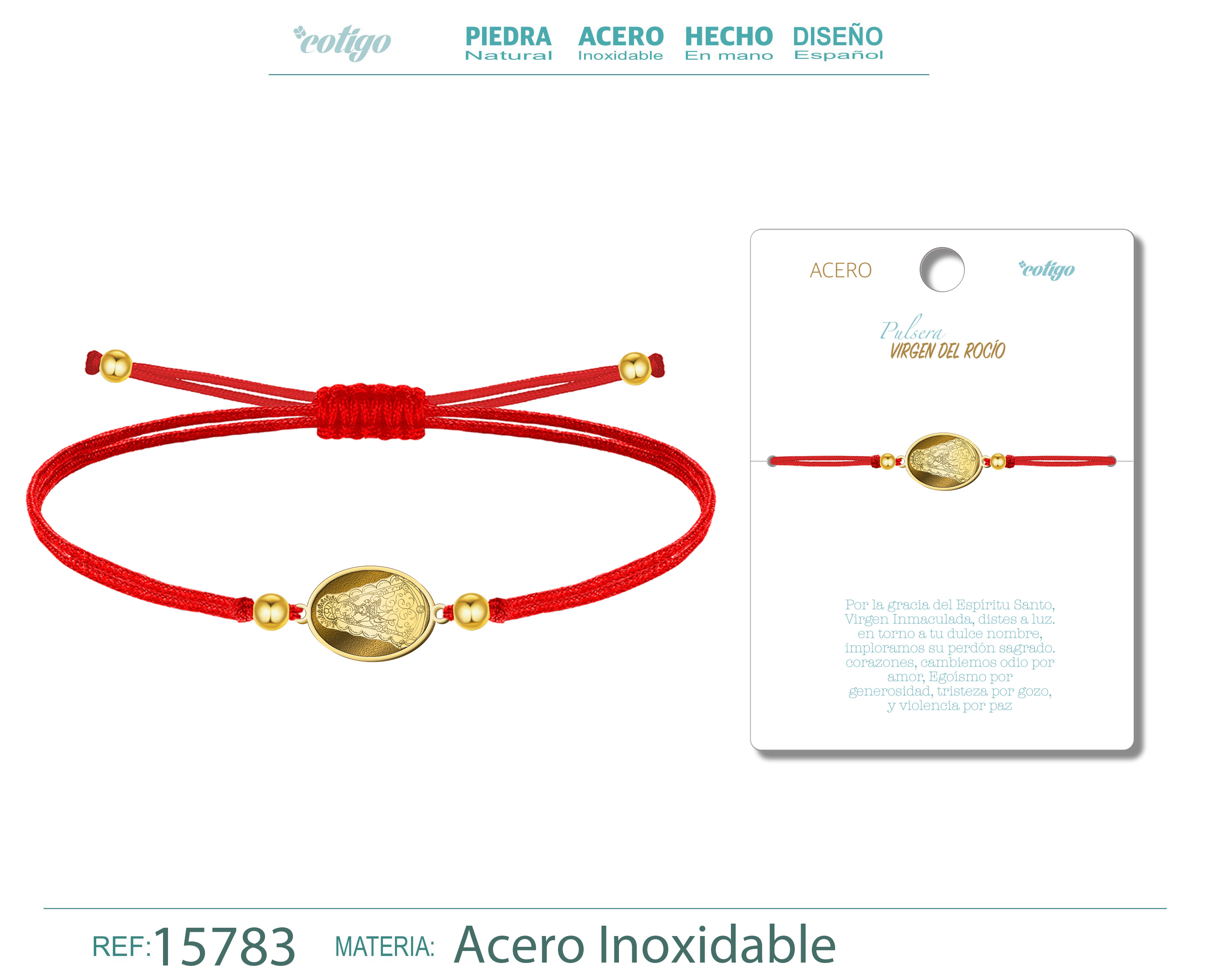 Pulsera Hilo Encerado con VIRGEN DEL ROCIO color Dorado
