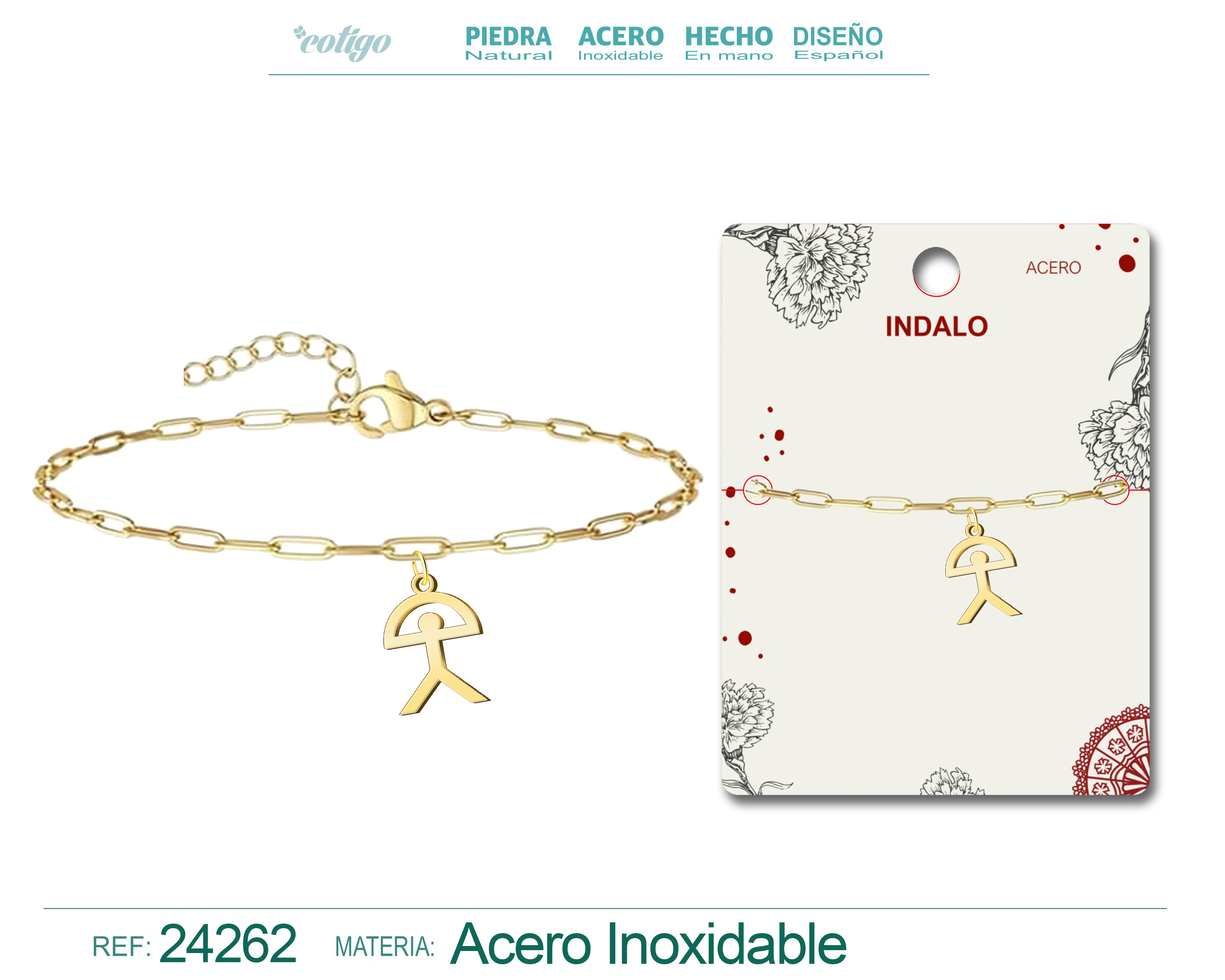 Pulsera Con Indalo Acero Dorado