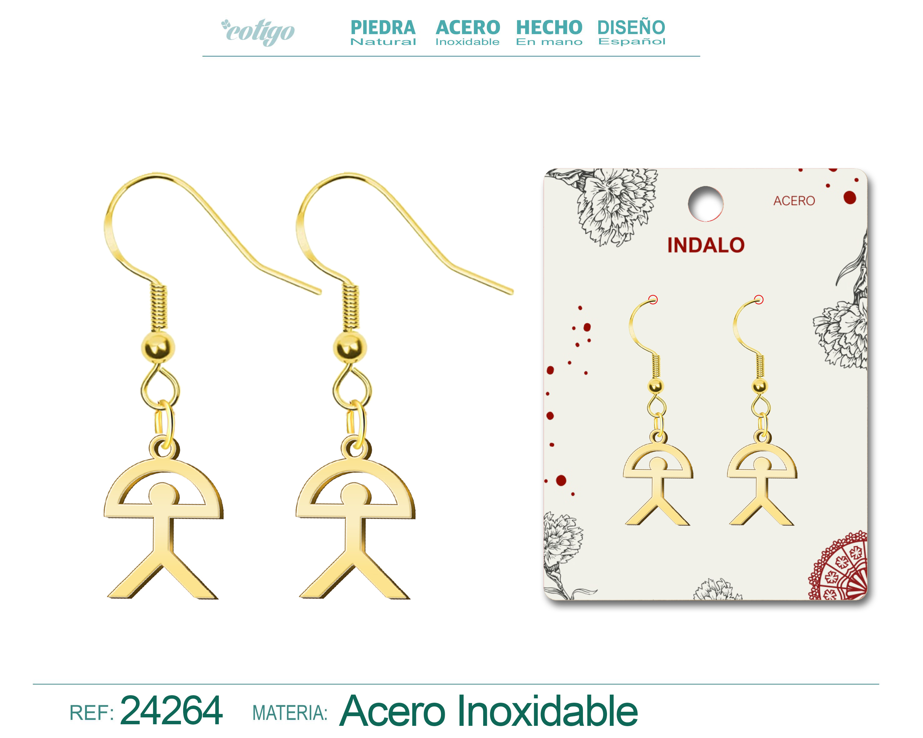 Pendiente Con Indalo Acero Dorado