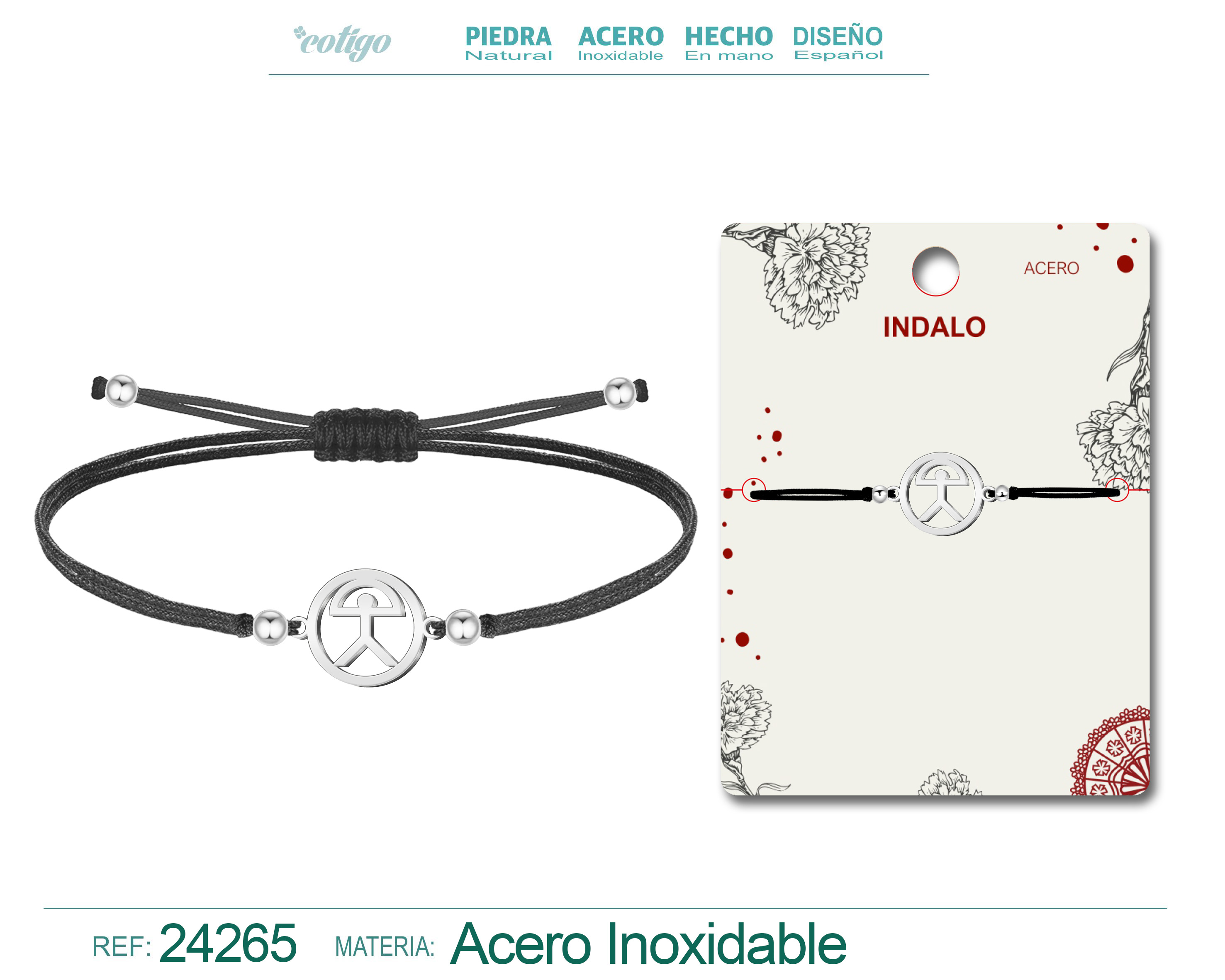 Pulsera Hilo Con Indalo Acero Plateado
