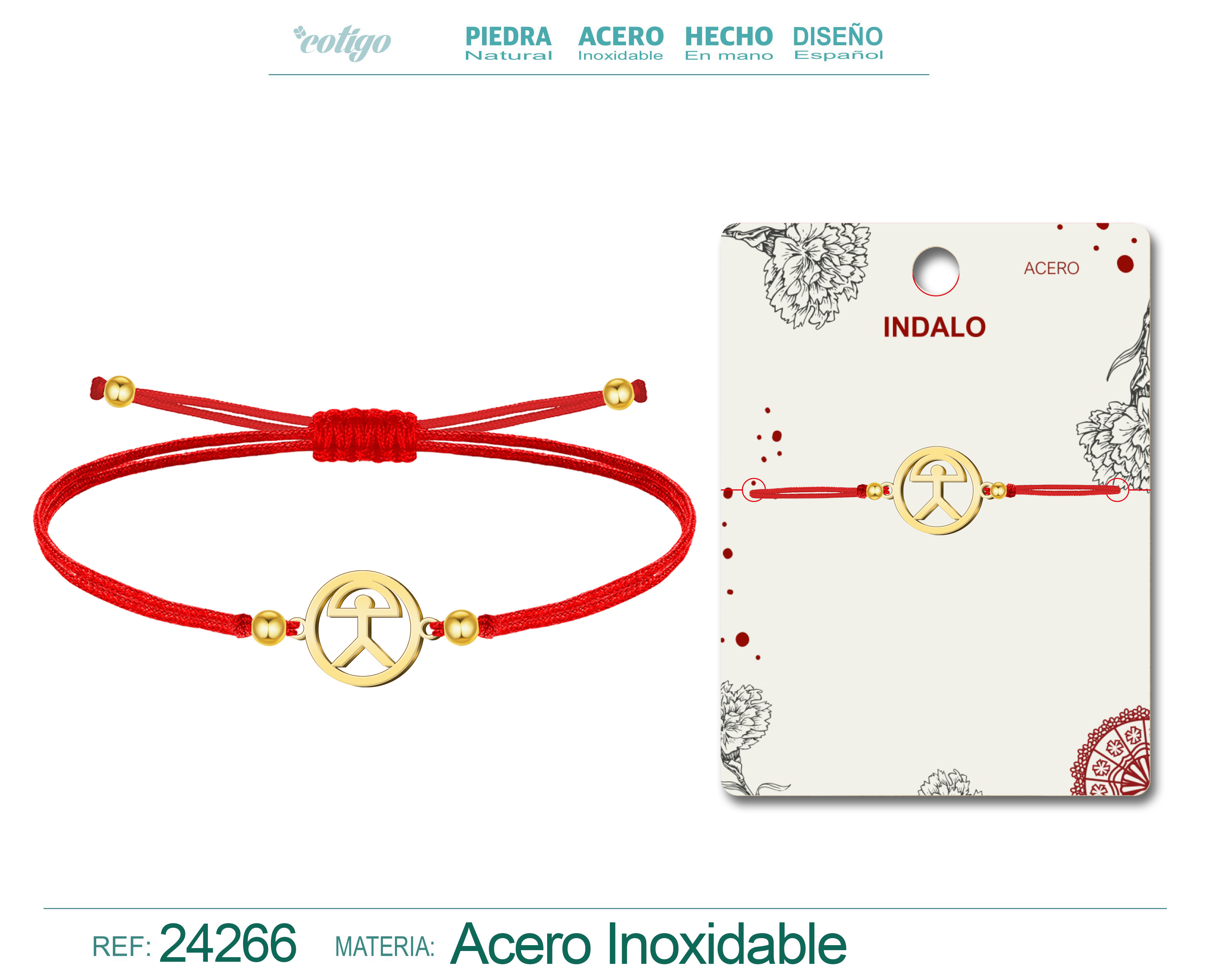 Pulsera Hilo Con Indalo Acero Dorado