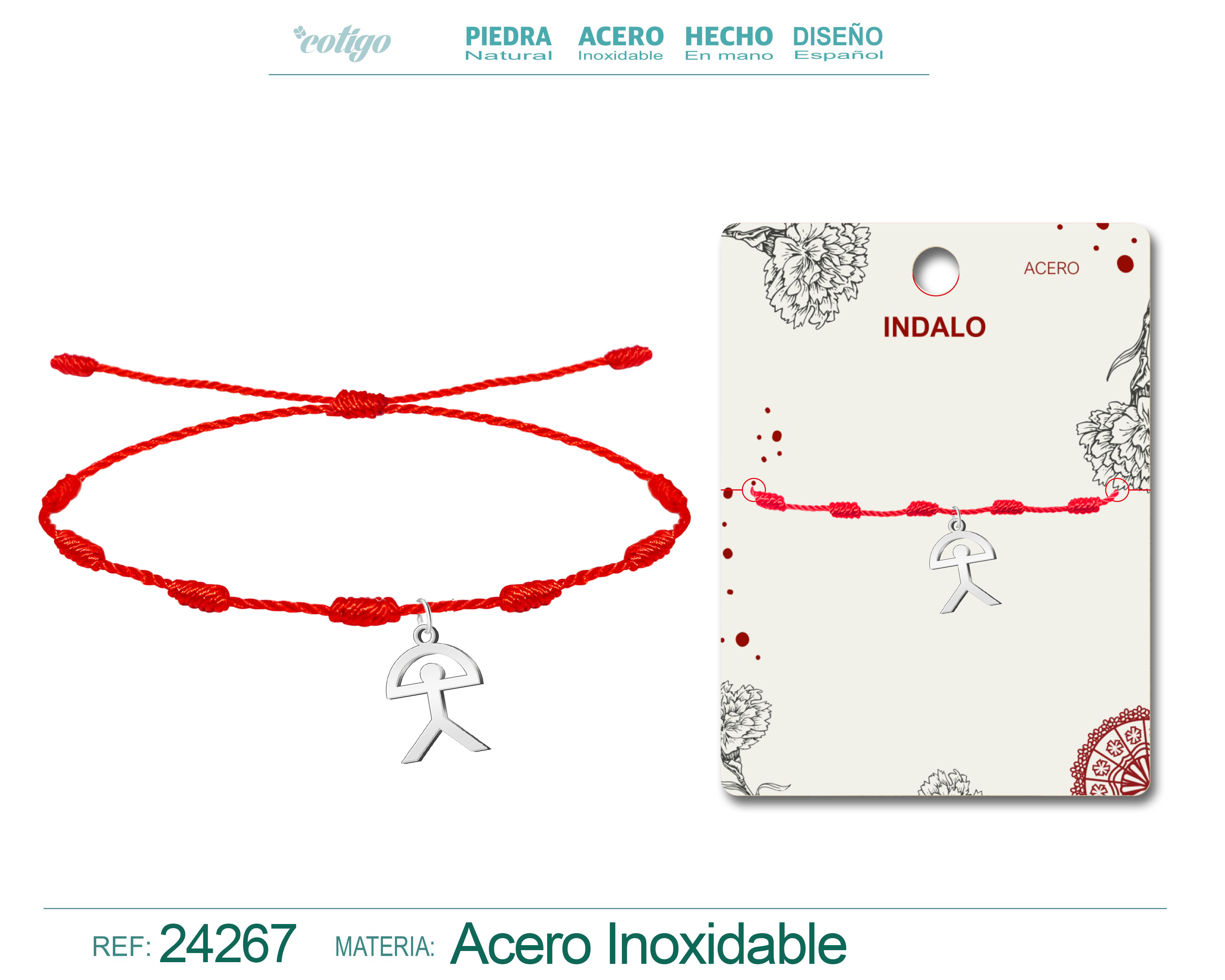 Pulsera 7 Nudos Con Indalo Acero Plateado