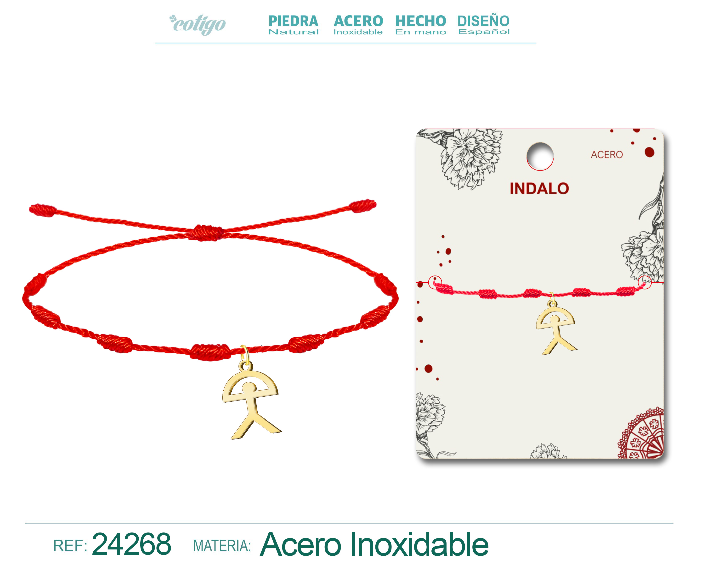 Pulsera 7 Nudos Con Indalo Acero Dorado