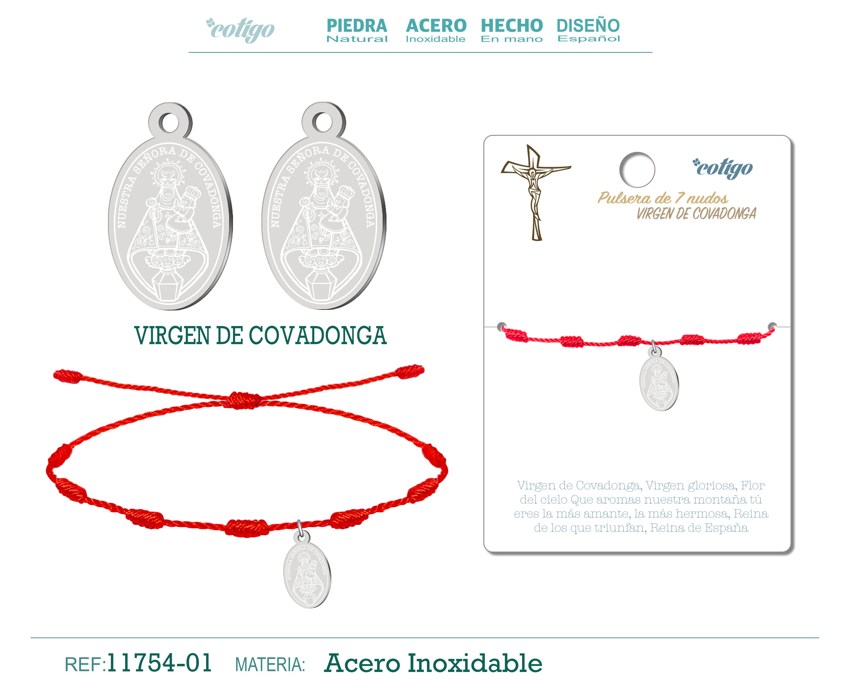 Pulsera 7 nudos con Virgen de Covadonga