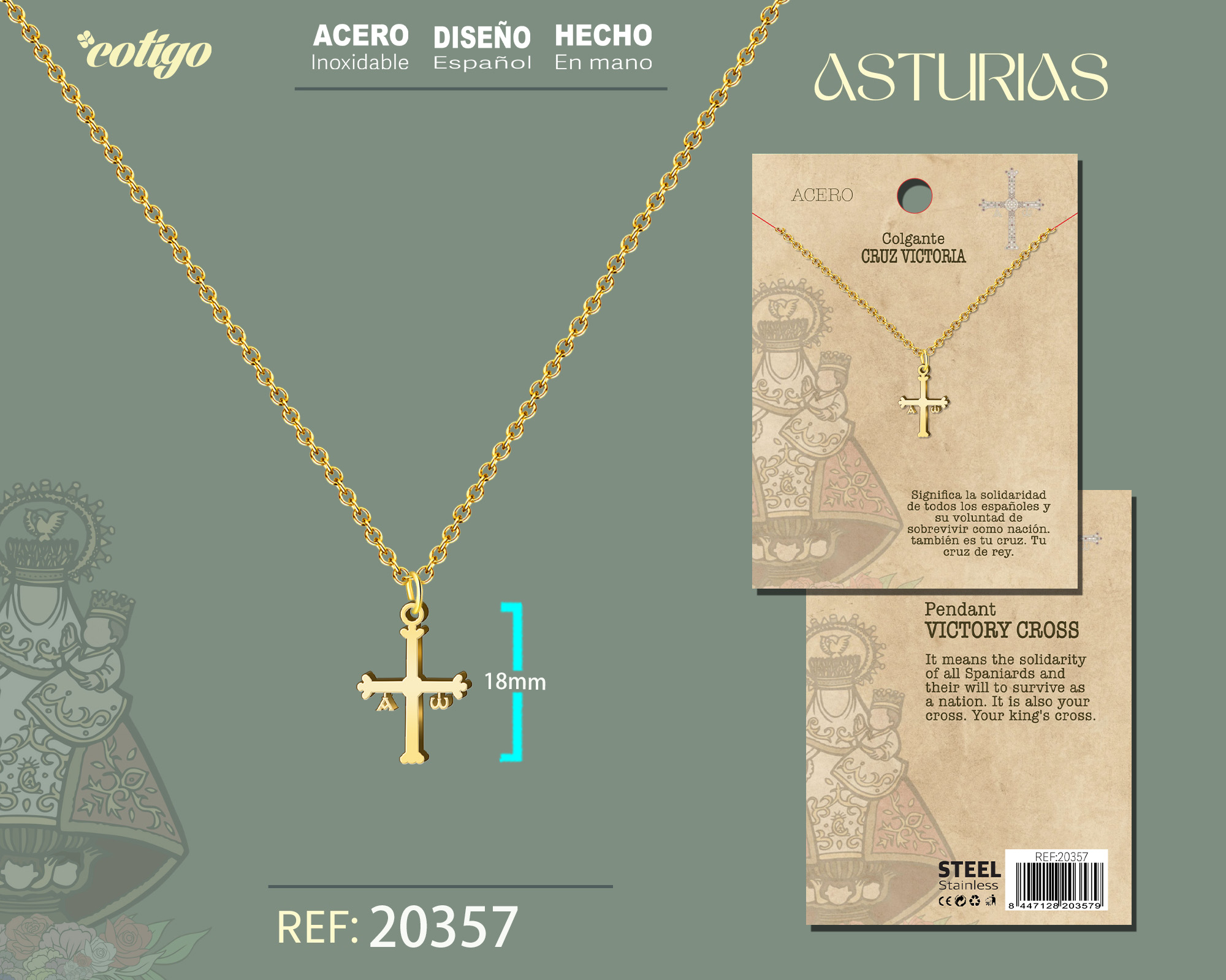 COLGANTE CRUZ DE LA VICTORIA ACERO DORADO