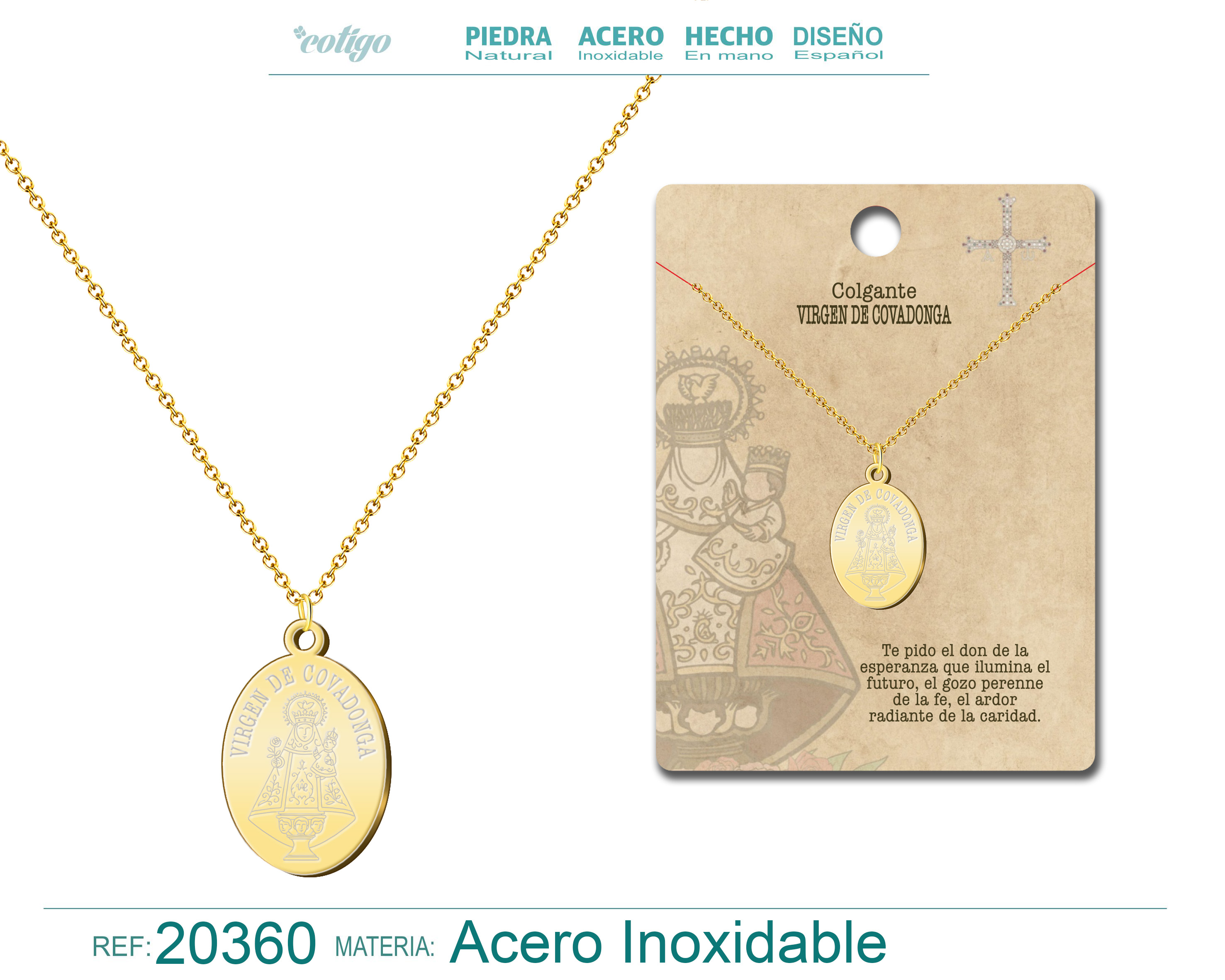 Colgante Virgen de Covadonga Acero Dorado