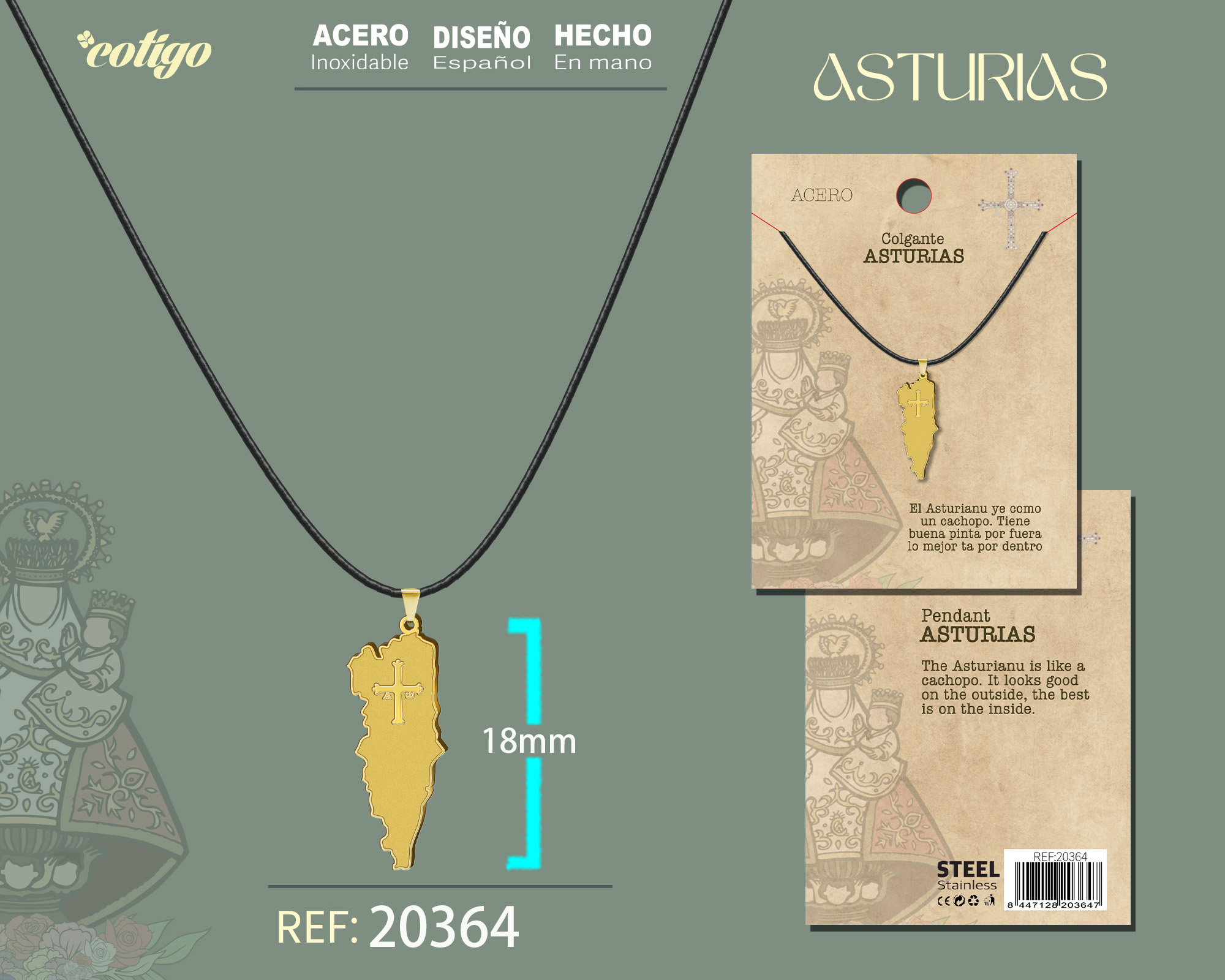 COLGANTE MAPA ASTURIAS CON CRUZ DE LA VICTORIA