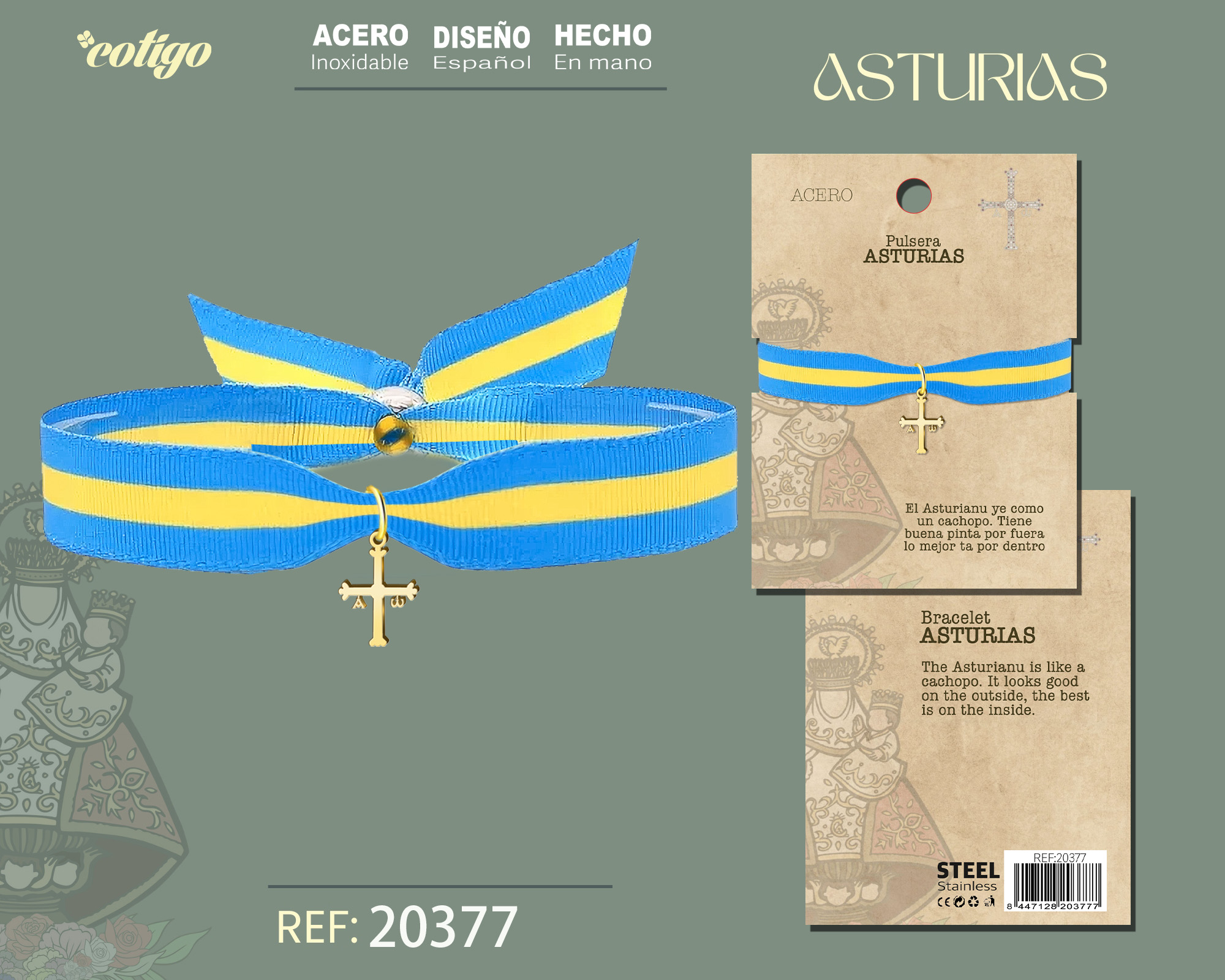 PULSERA CON CURZ DE LA VICTORIA ACERO DORADO