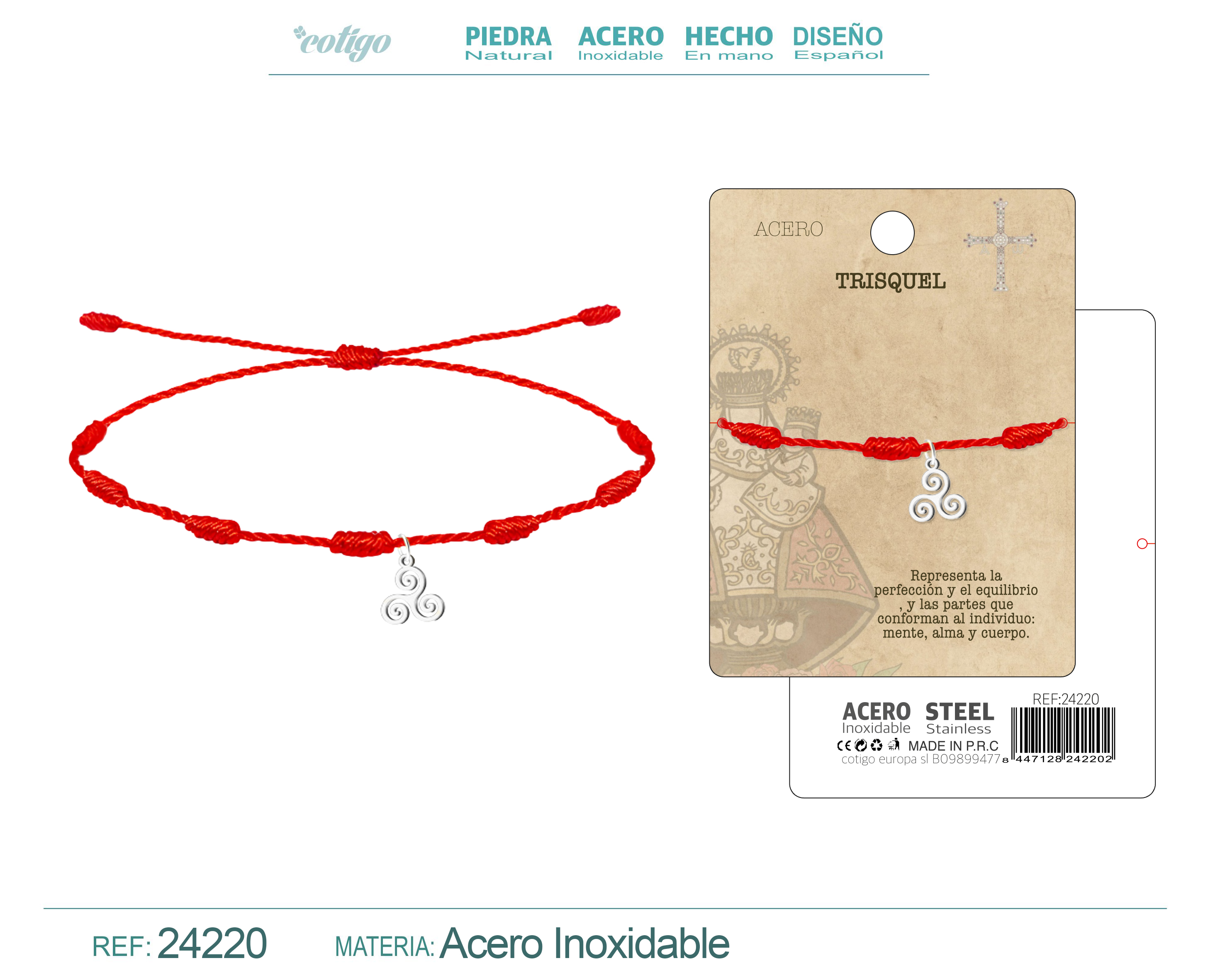 Pulsera 7 nudos con Trisquel Acero color Plateado