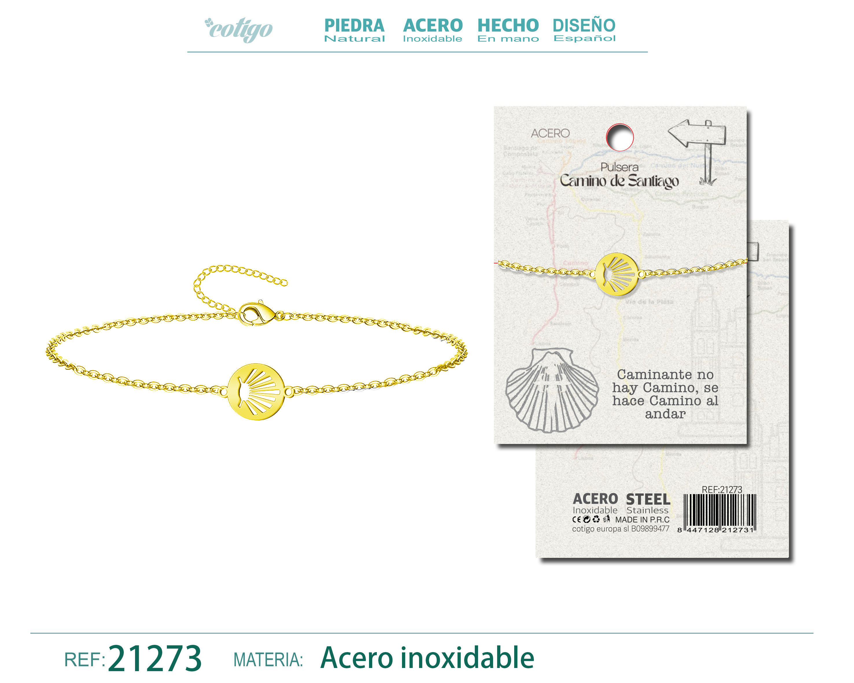 PULSERA CAMINO CONCHA DE PEREGRINO ACERO DORADO