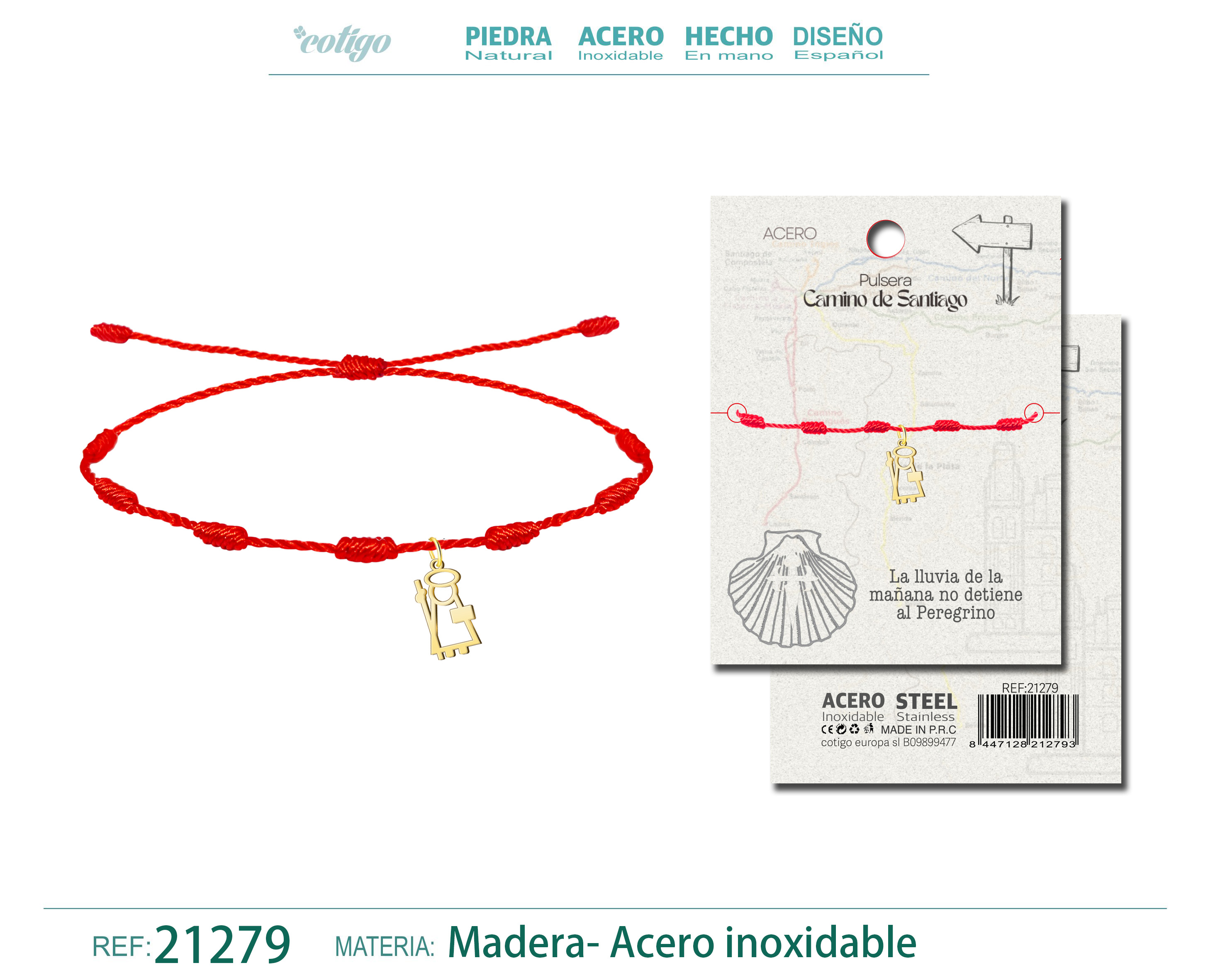 PULSERA 7 NUDOS CON SANTIAGO APÓSTOL ACERO DORADO