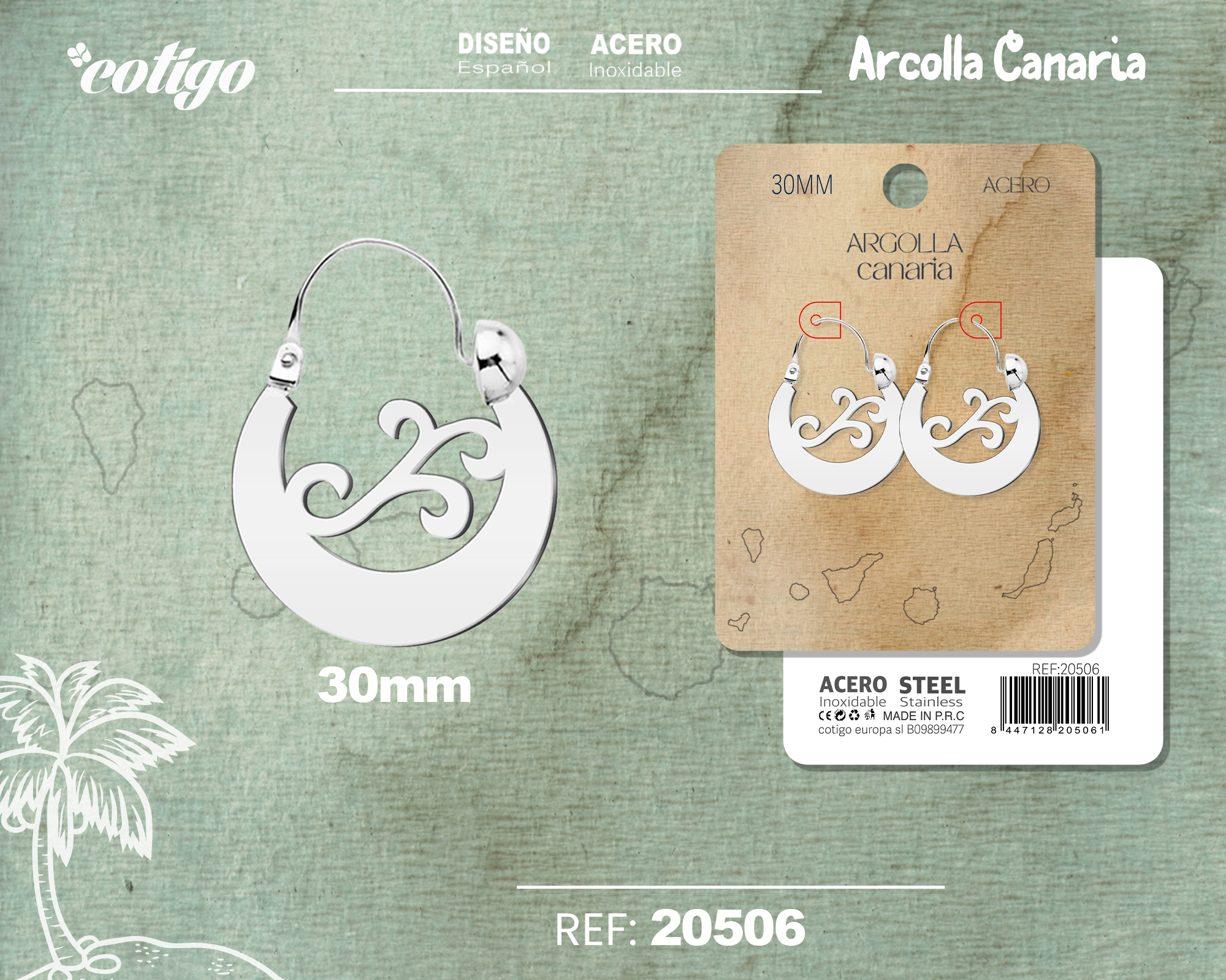 Argolla Canaria 30mm Acero color Plateado