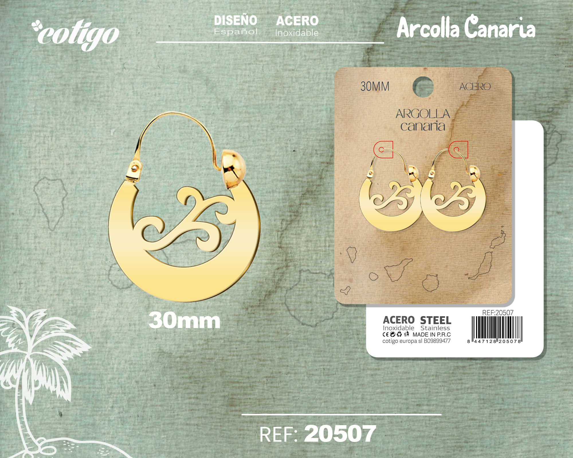Argolla Canaria 30mm Acero color Dorado