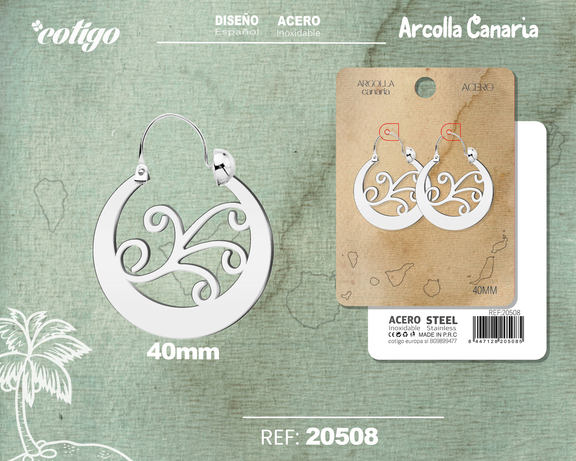 Argolla Canaria 40mm Acero color Plateado
