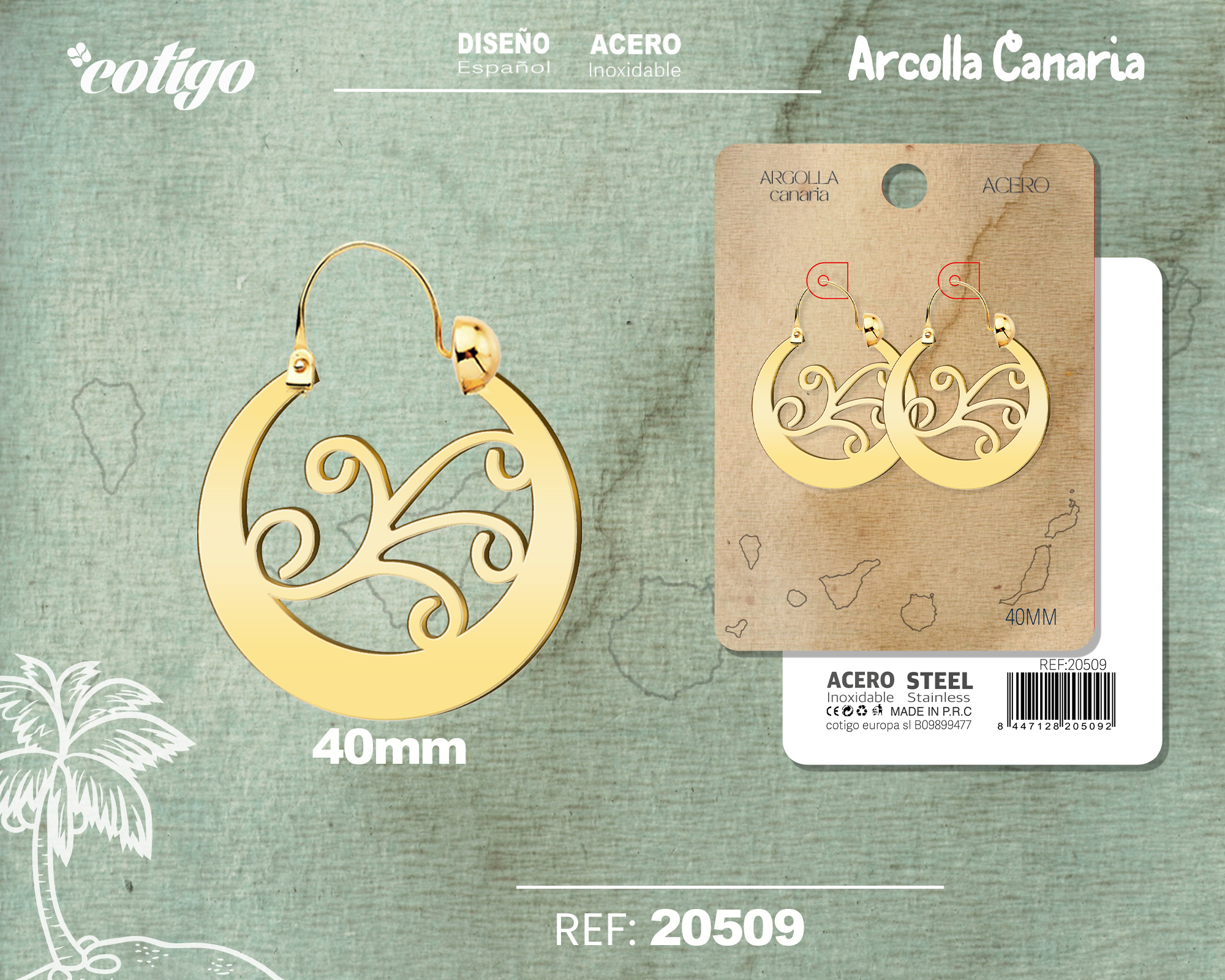 Argolla Canaria 40mm Acero color Dorado