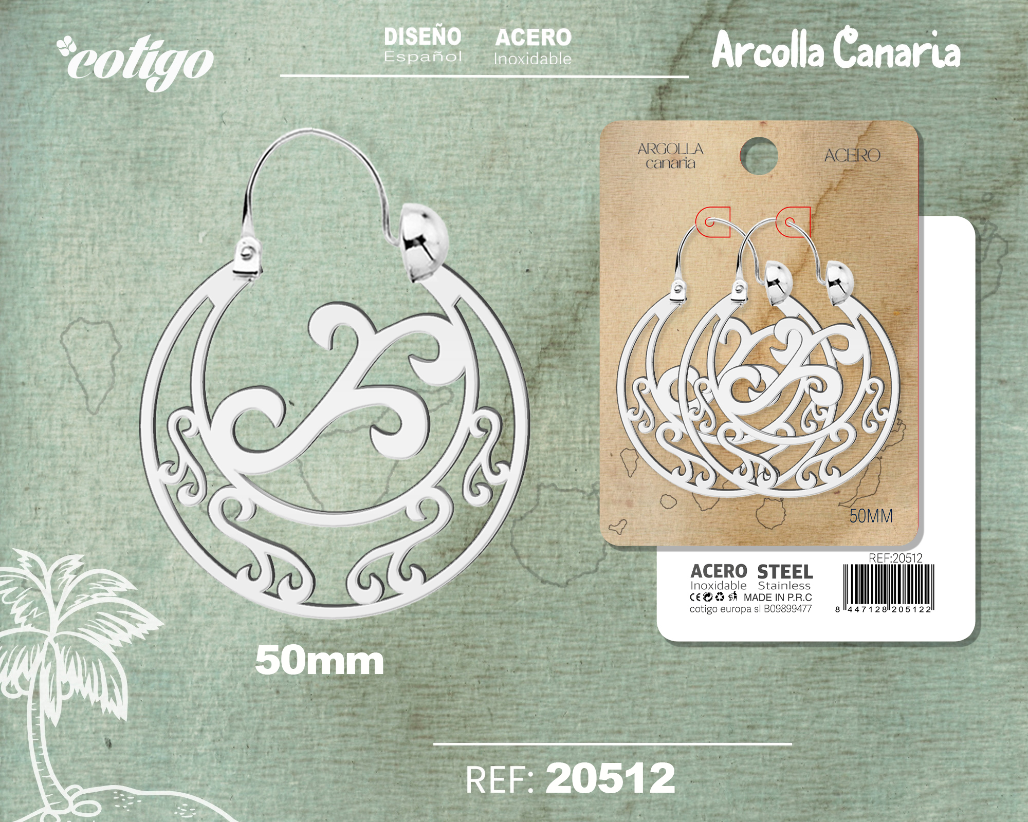 Argolla Canaria 50mm Acero color Plateado