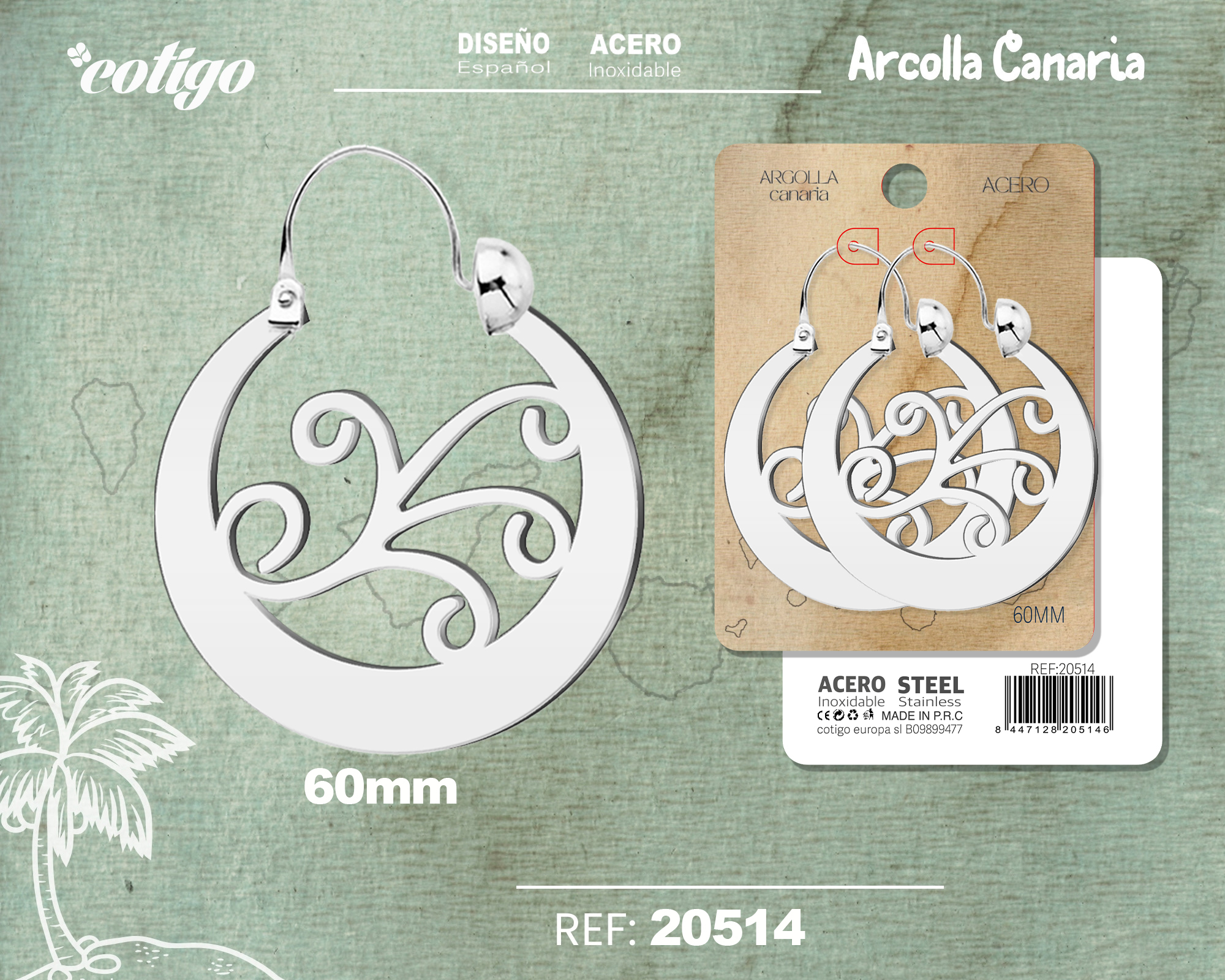Argolla Canaria 60mm Acero color Plateado