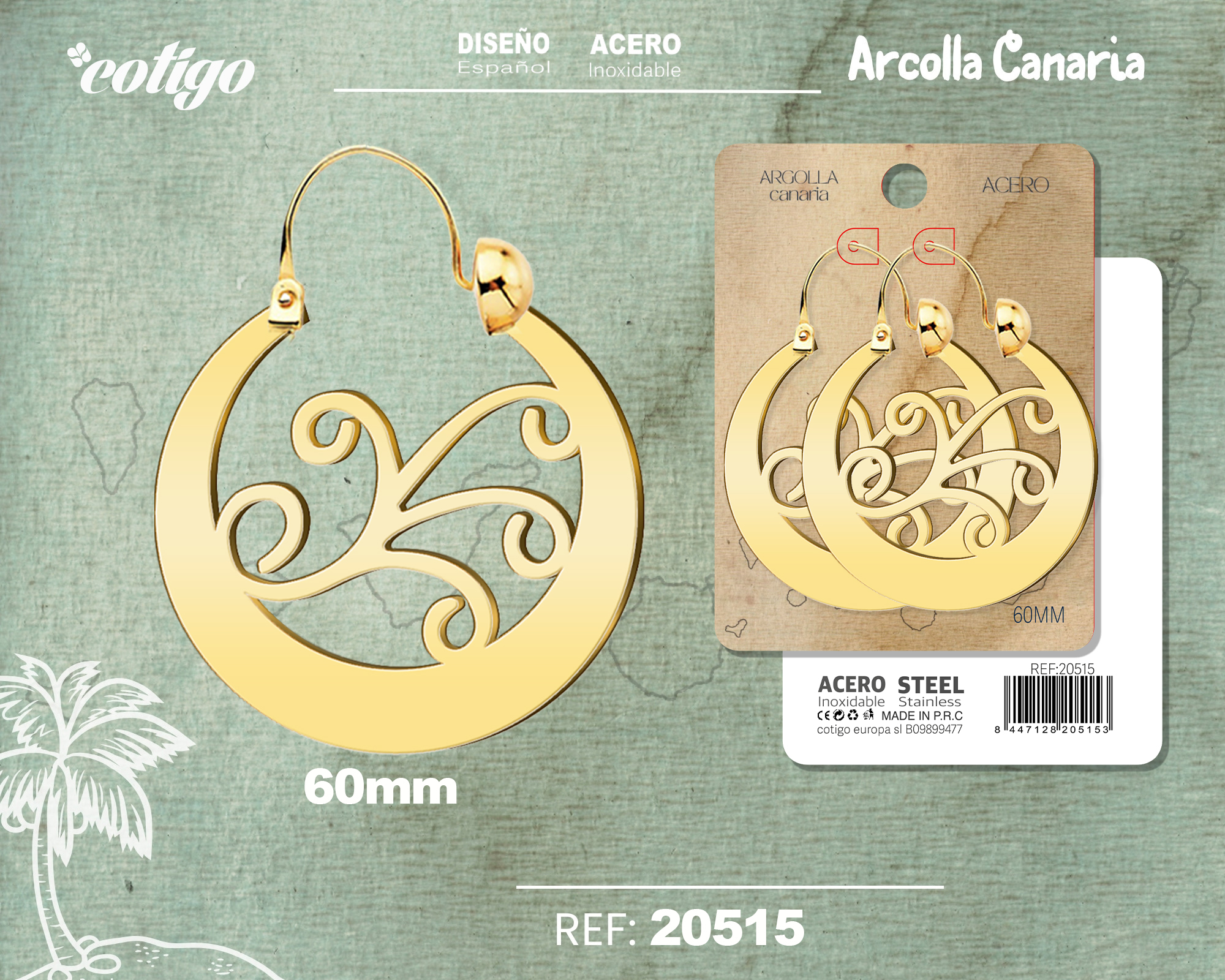 Argolla Canaria 60mm Acero color Dorado