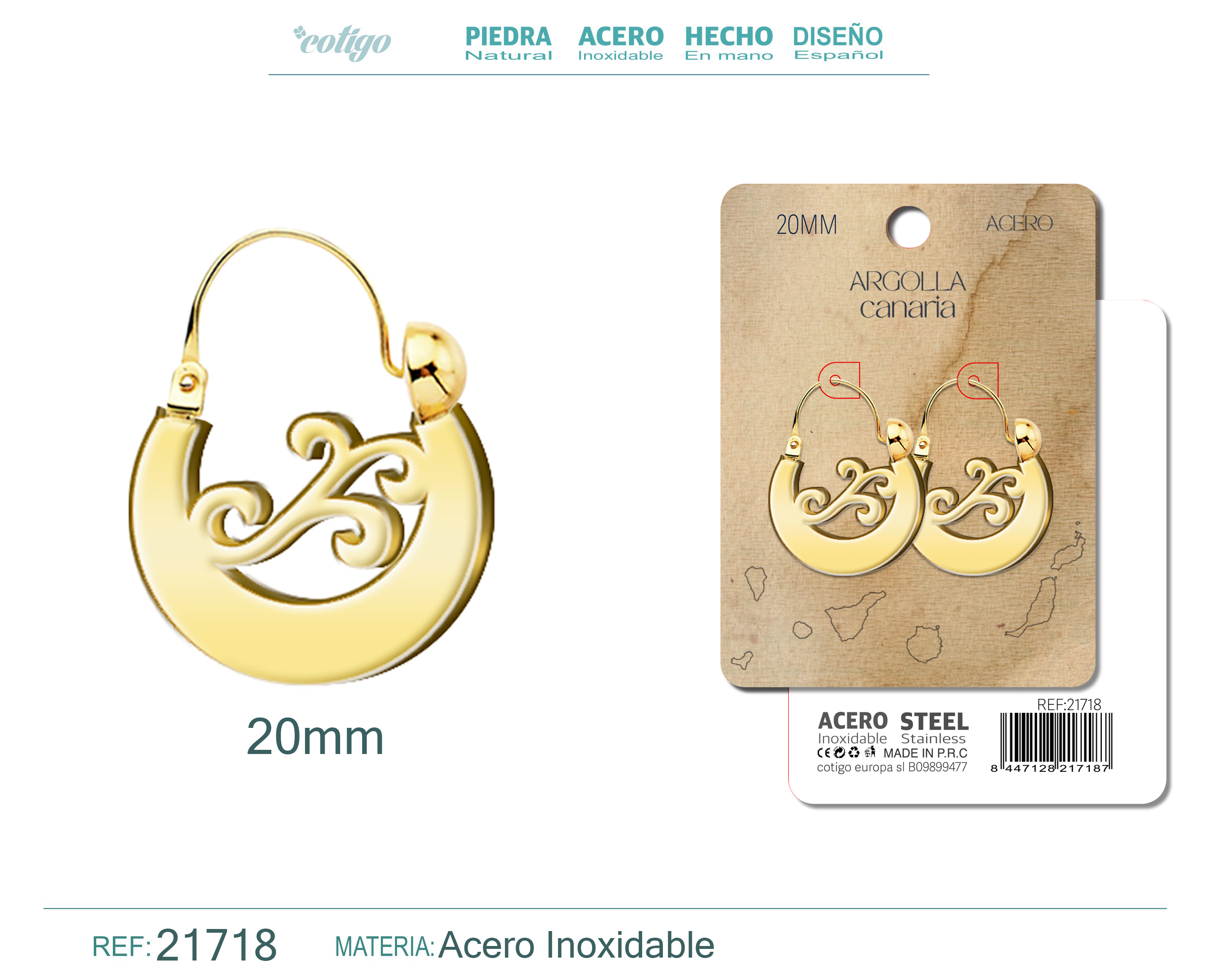 Argolla Canaria 20mm Acero color Dorado