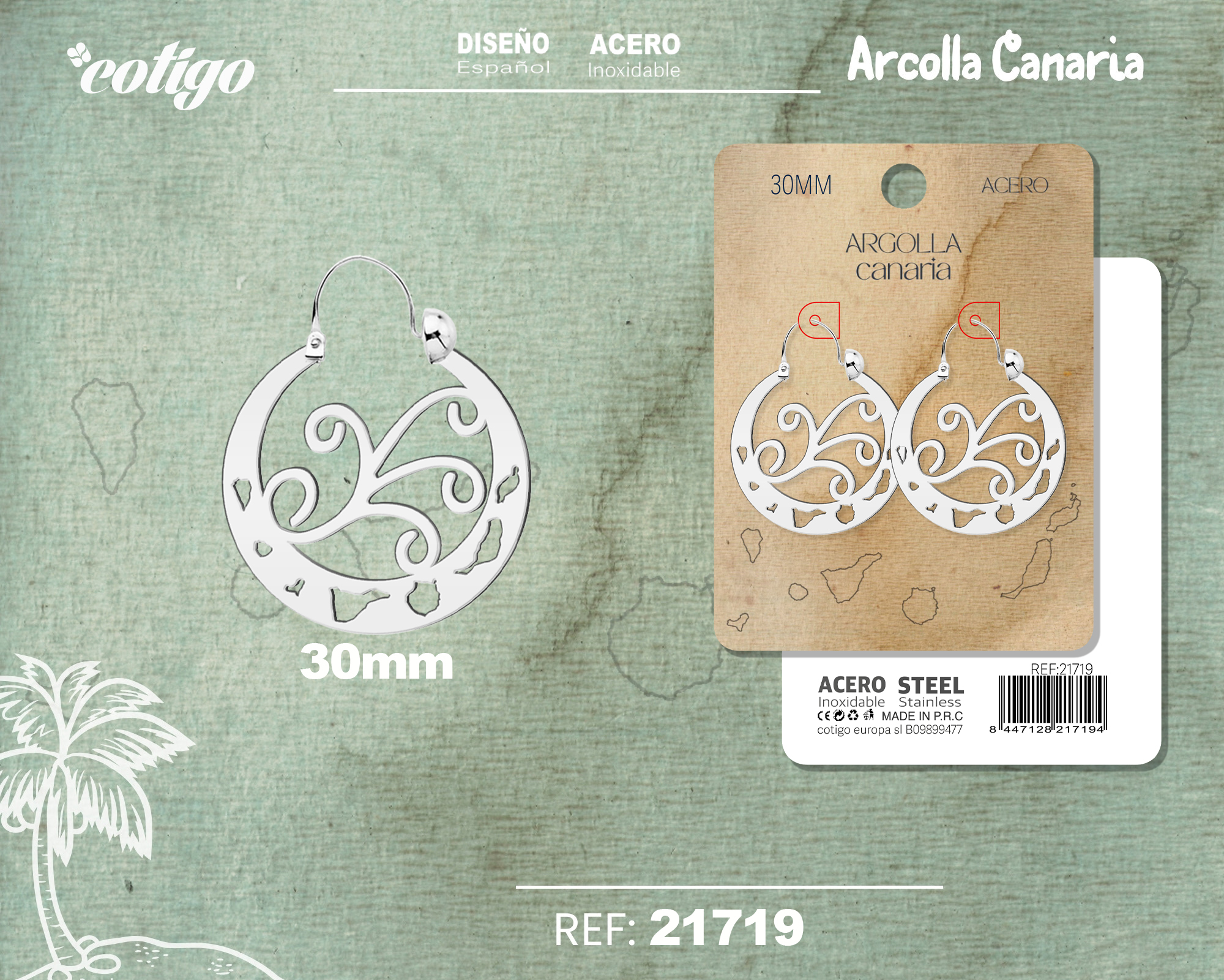 Argolla Canaria 30mm Acero color Plateado