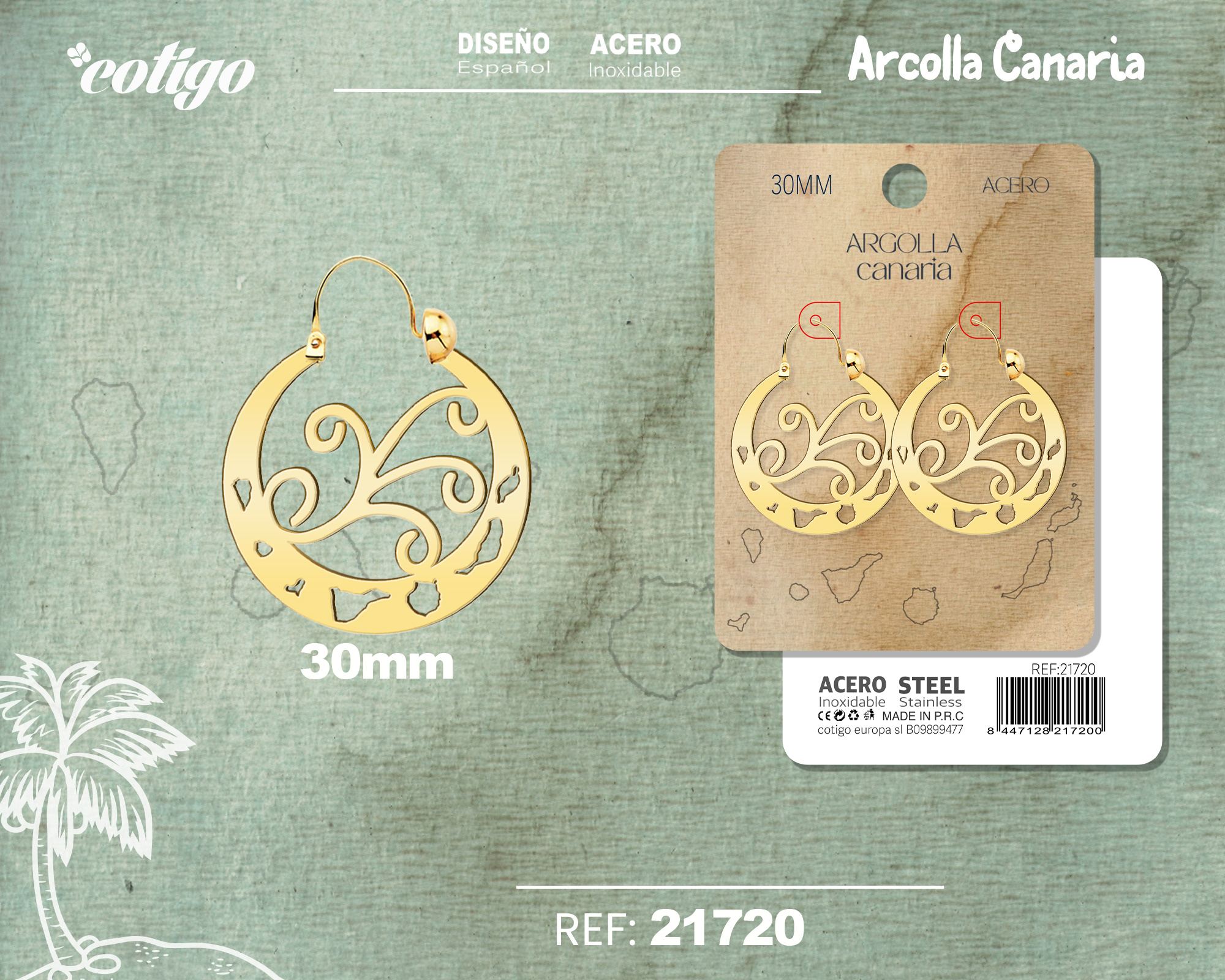 Argolla Canaria 30mm Acero color Dorado