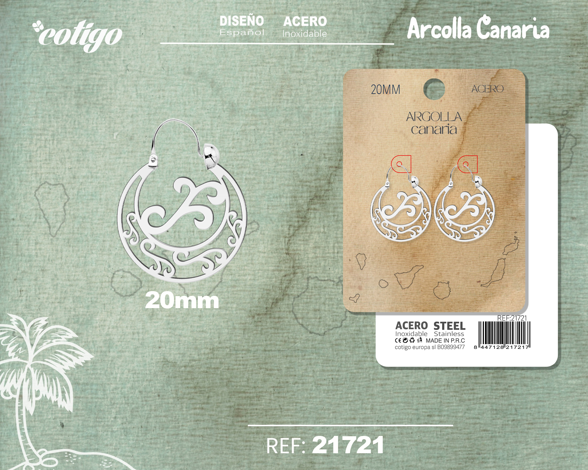 Argolla Canaria 20mm Acero color Plateado