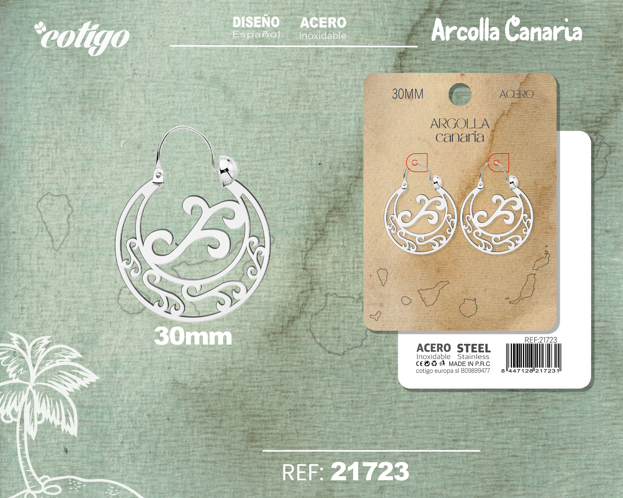 Argolla Canaria 30mm Acero color Plateado