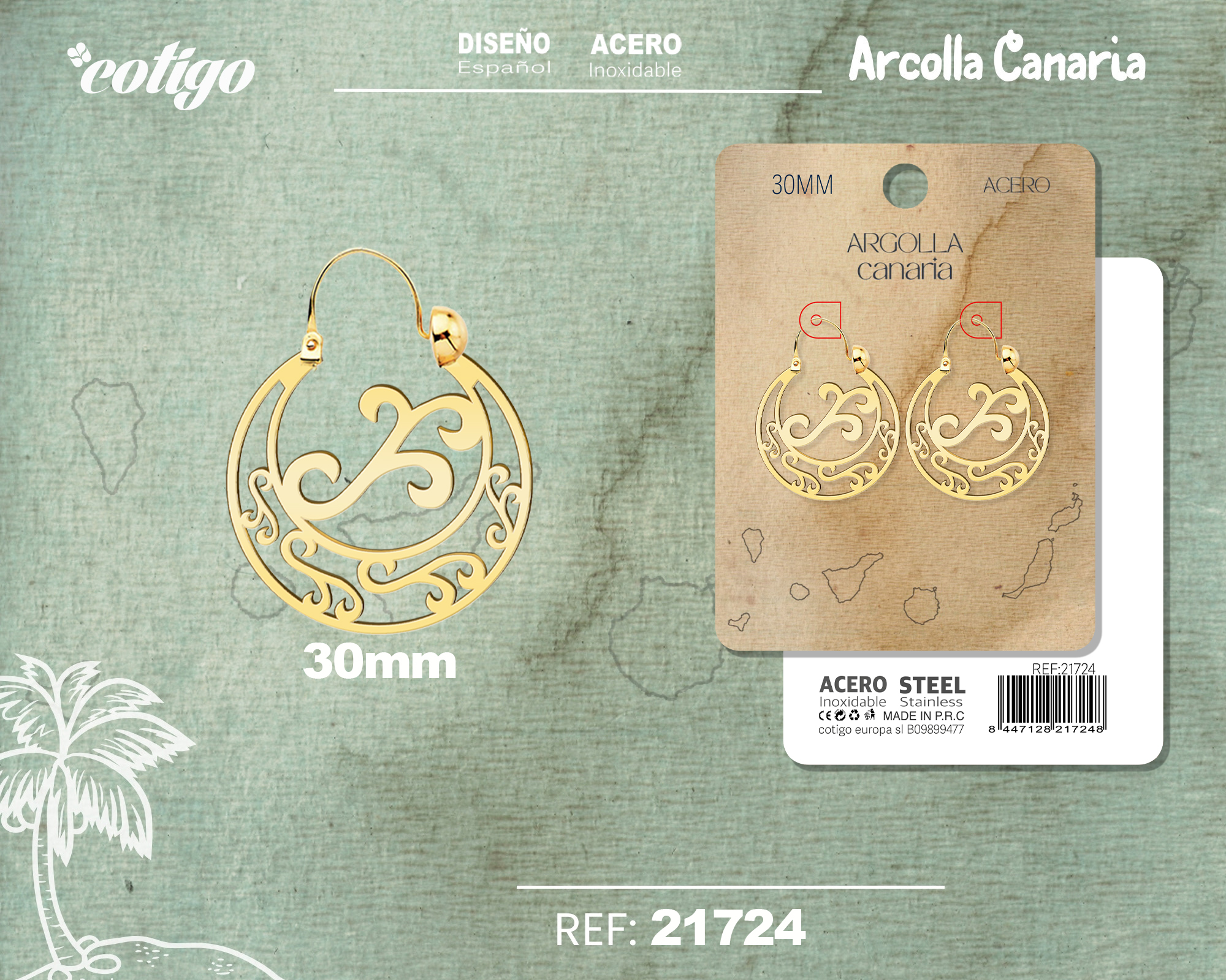 Argolla Canaria 30mm Acero color Dorado